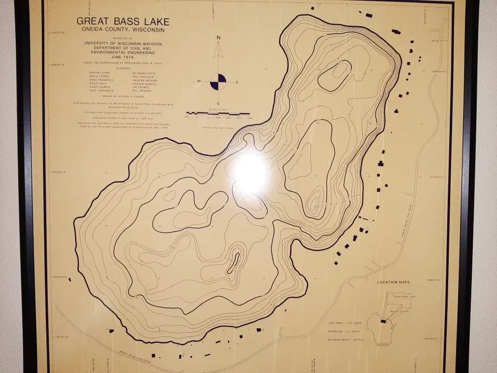 Great Bass Lake historical Wisconsin DNR depth map sheet 1