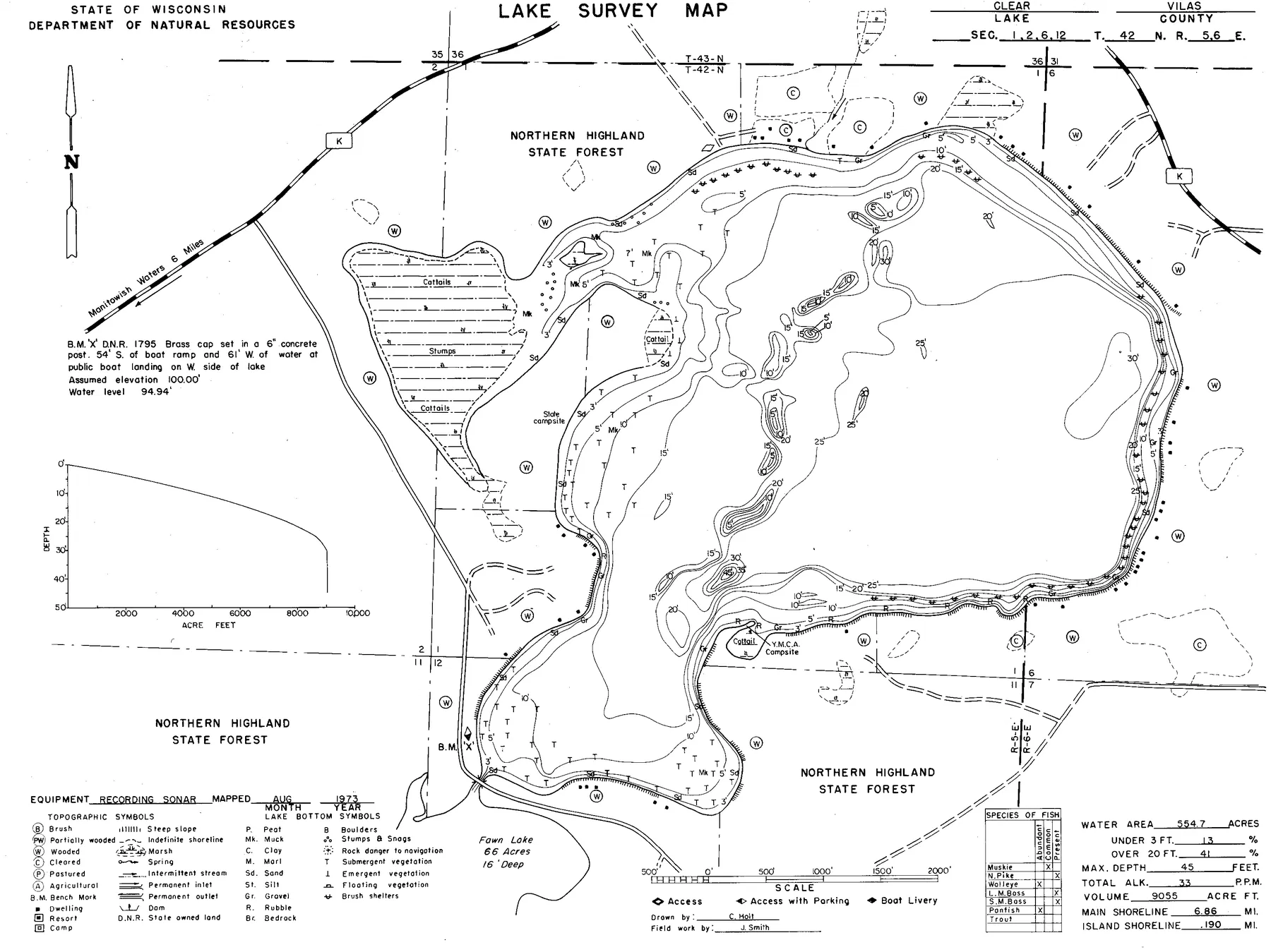 Clear Lake historical Wisconsin DNR depth map sheet 1