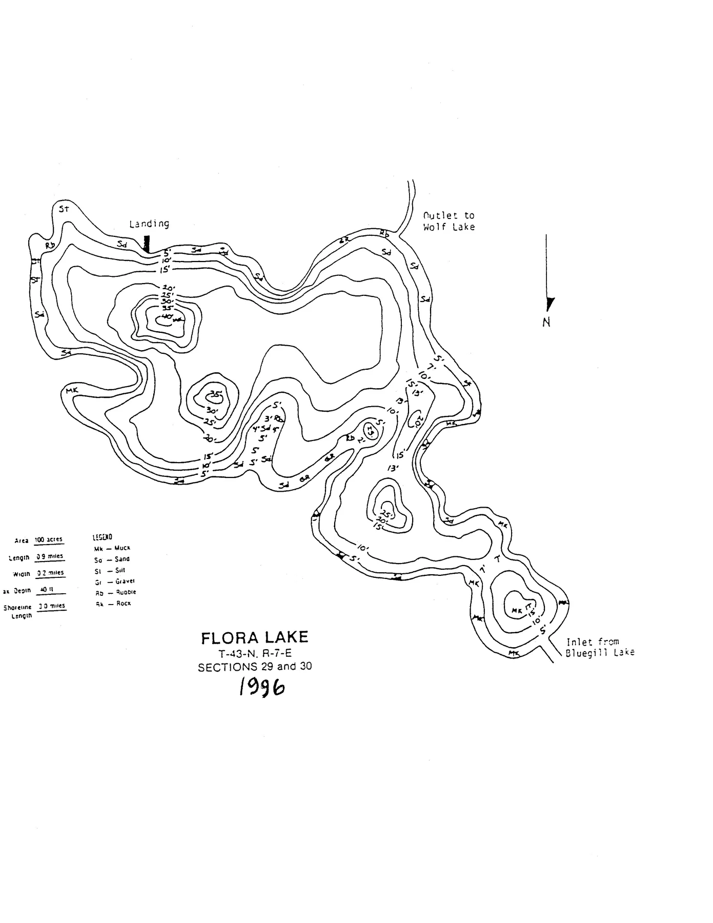 Flora Lake historical Wisconsin DNR depth map sheet 1