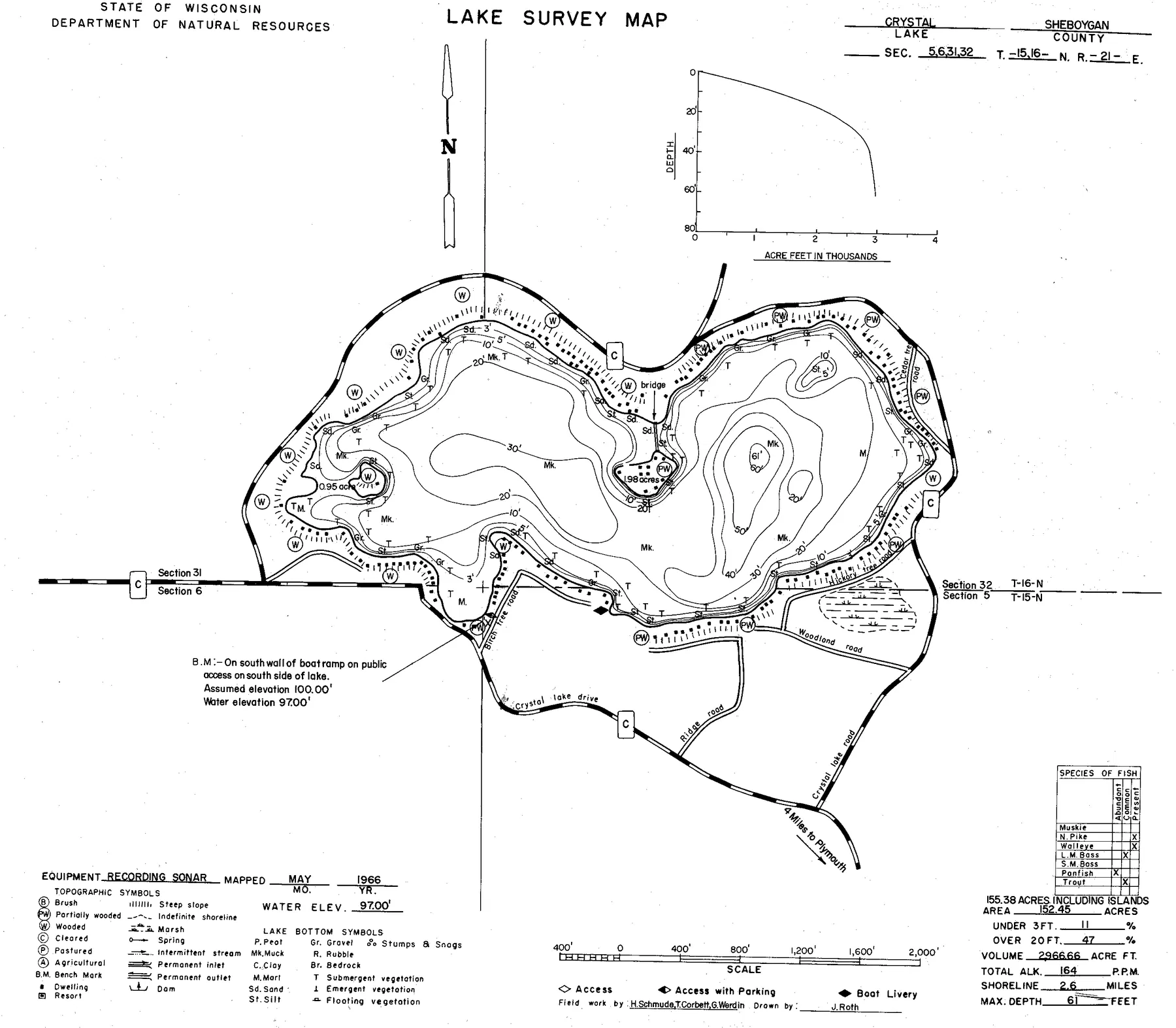 Crystal Lake historical Wisconsin DNR depth map sheet 1