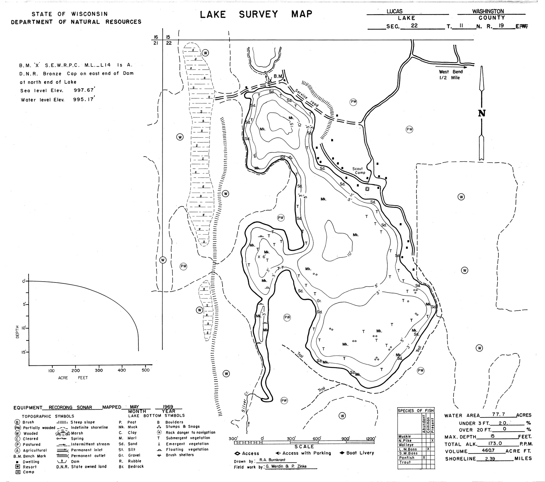 Lucas Lake historical Wisconsin DNR depth map sheet 1