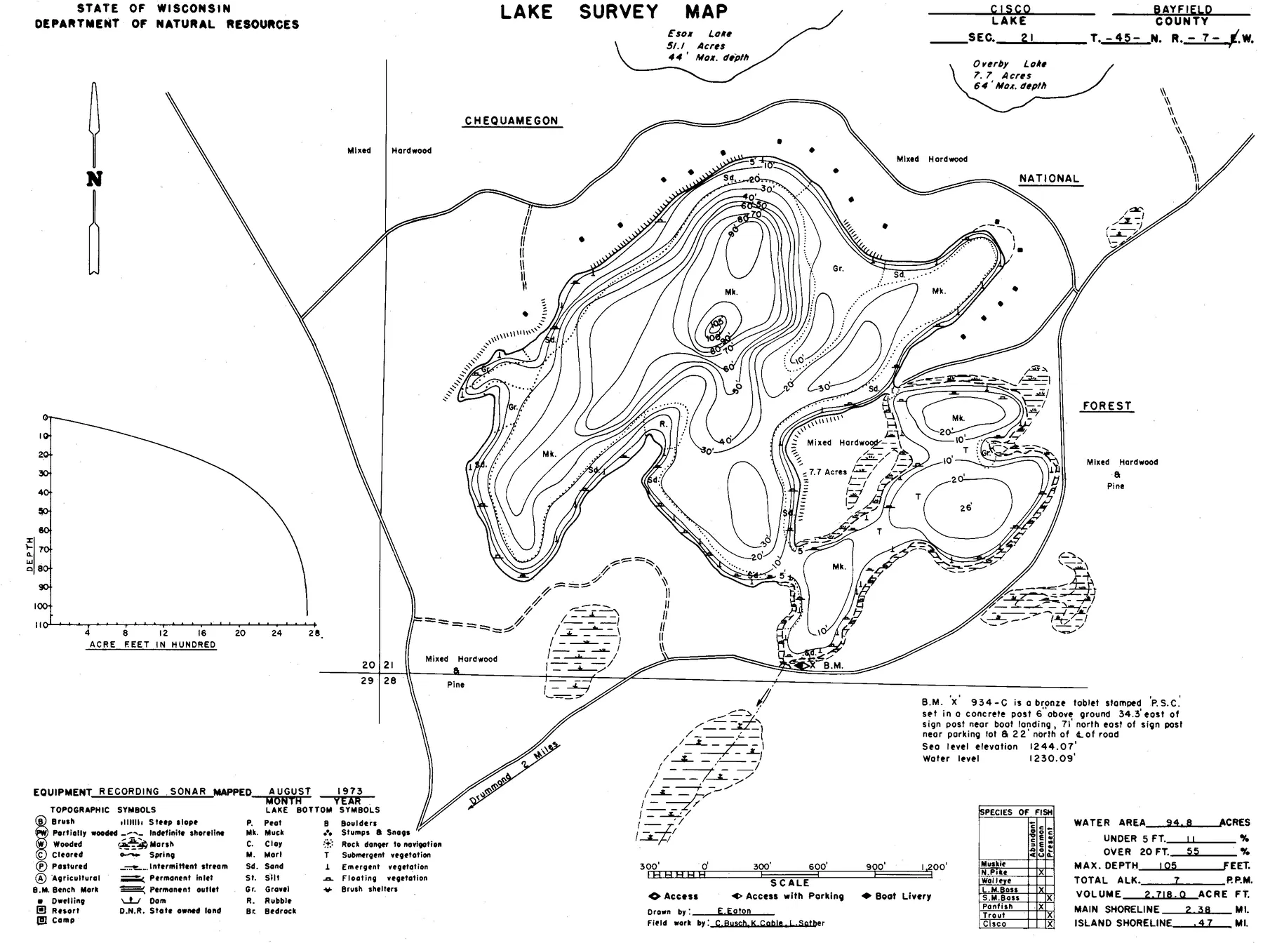 Cisco Lake historical Wisconsin DNR depth map sheet 1