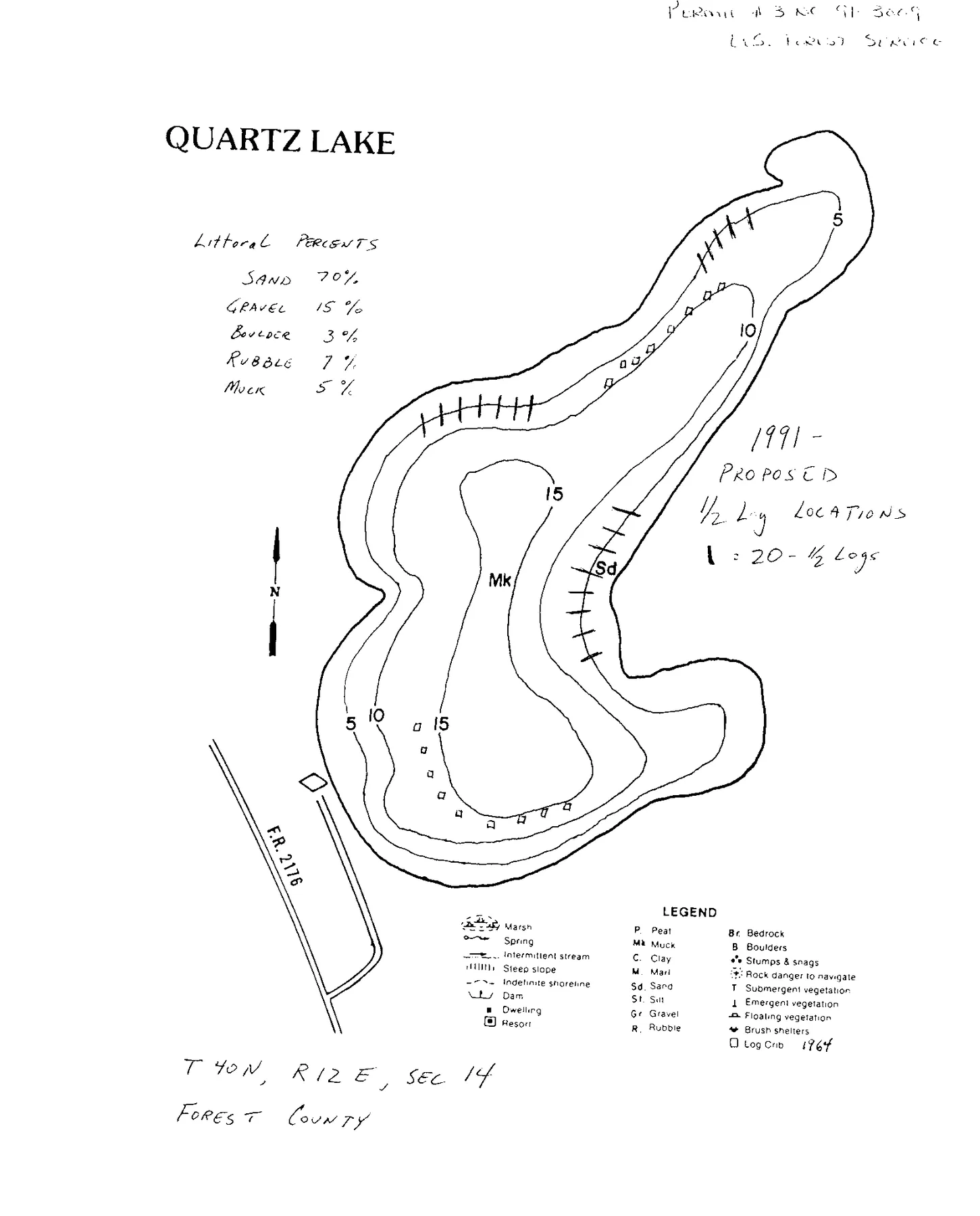 Quartz Lake historical Wisconsin DNR depth map sheet 1