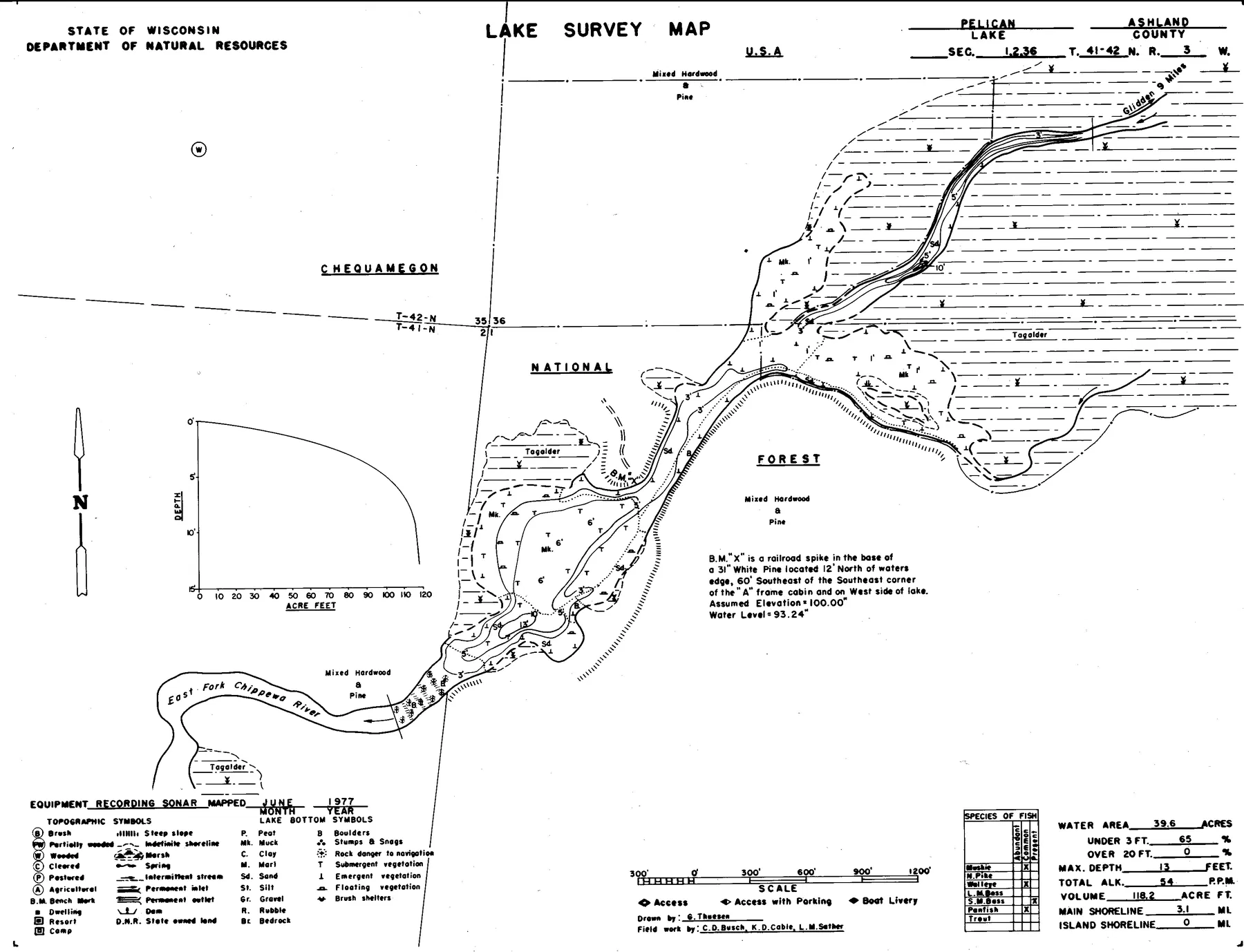 Pelican Lake historical Wisconsin DNR depth map sheet 1