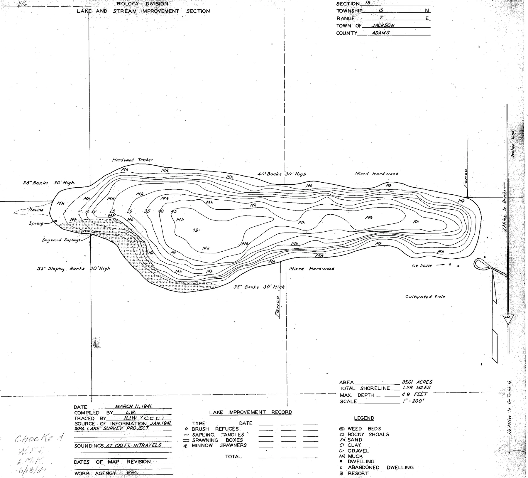 Deep Lake historical Wisconsin DNR depth map sheet 1