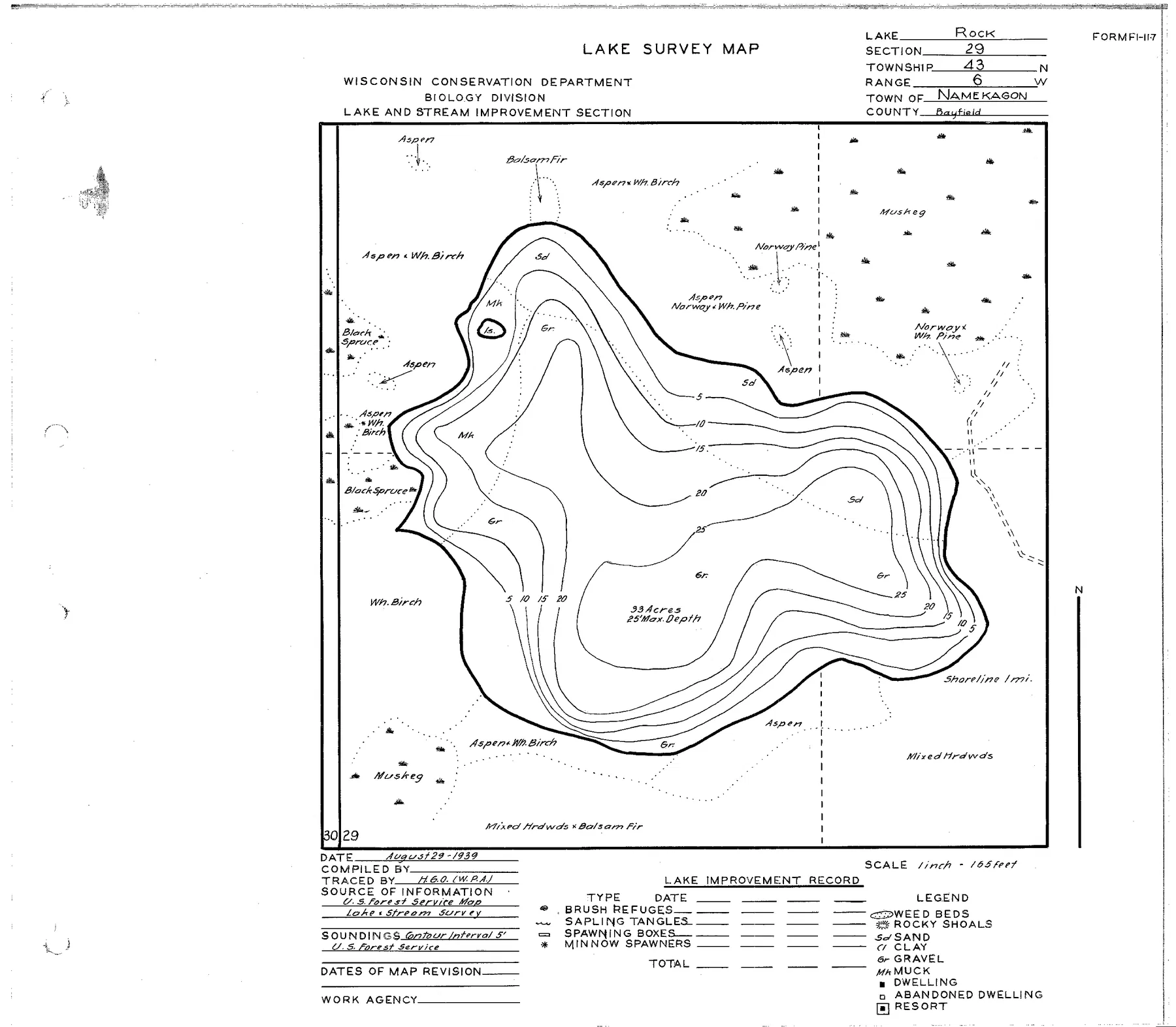 Rock Lake historical Wisconsin DNR depth map sheet 1