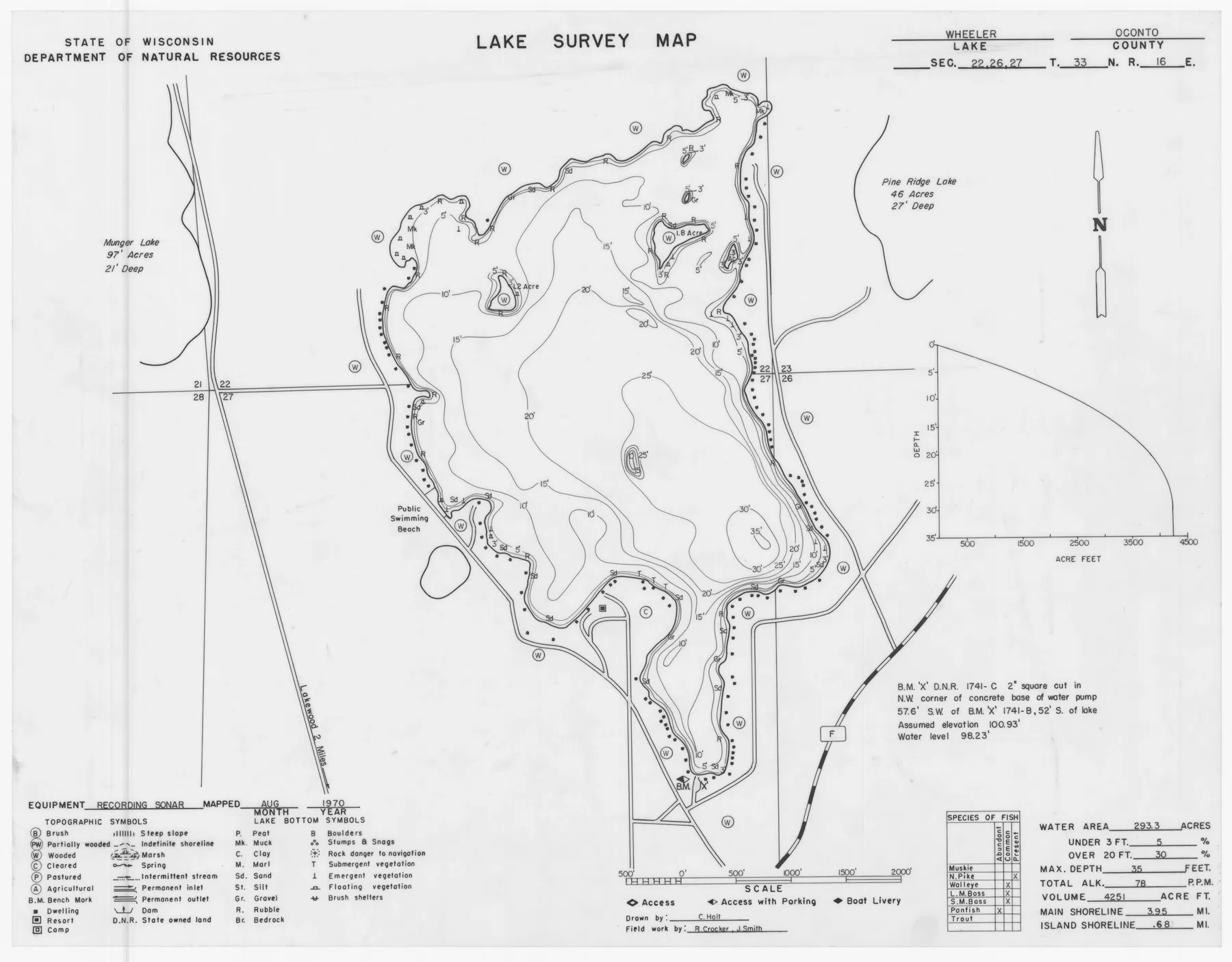Wheeler Lake historical Wisconsin DNR depth map sheet 1