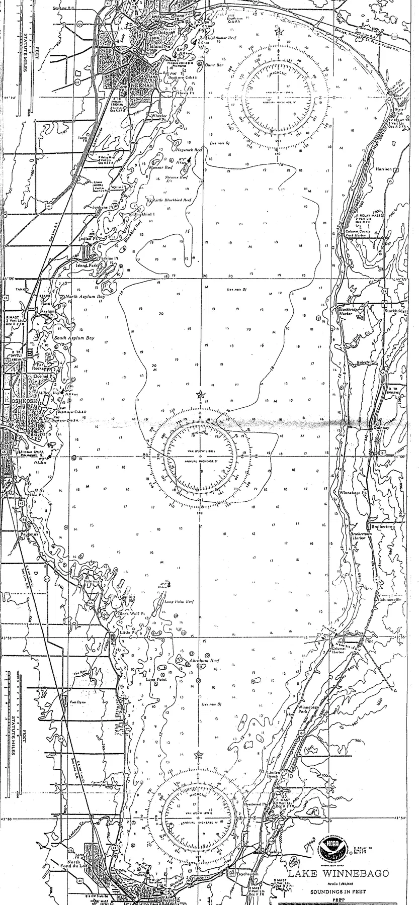 Lake Winnebago historical Wisconsin DNR depth map sheet 1
