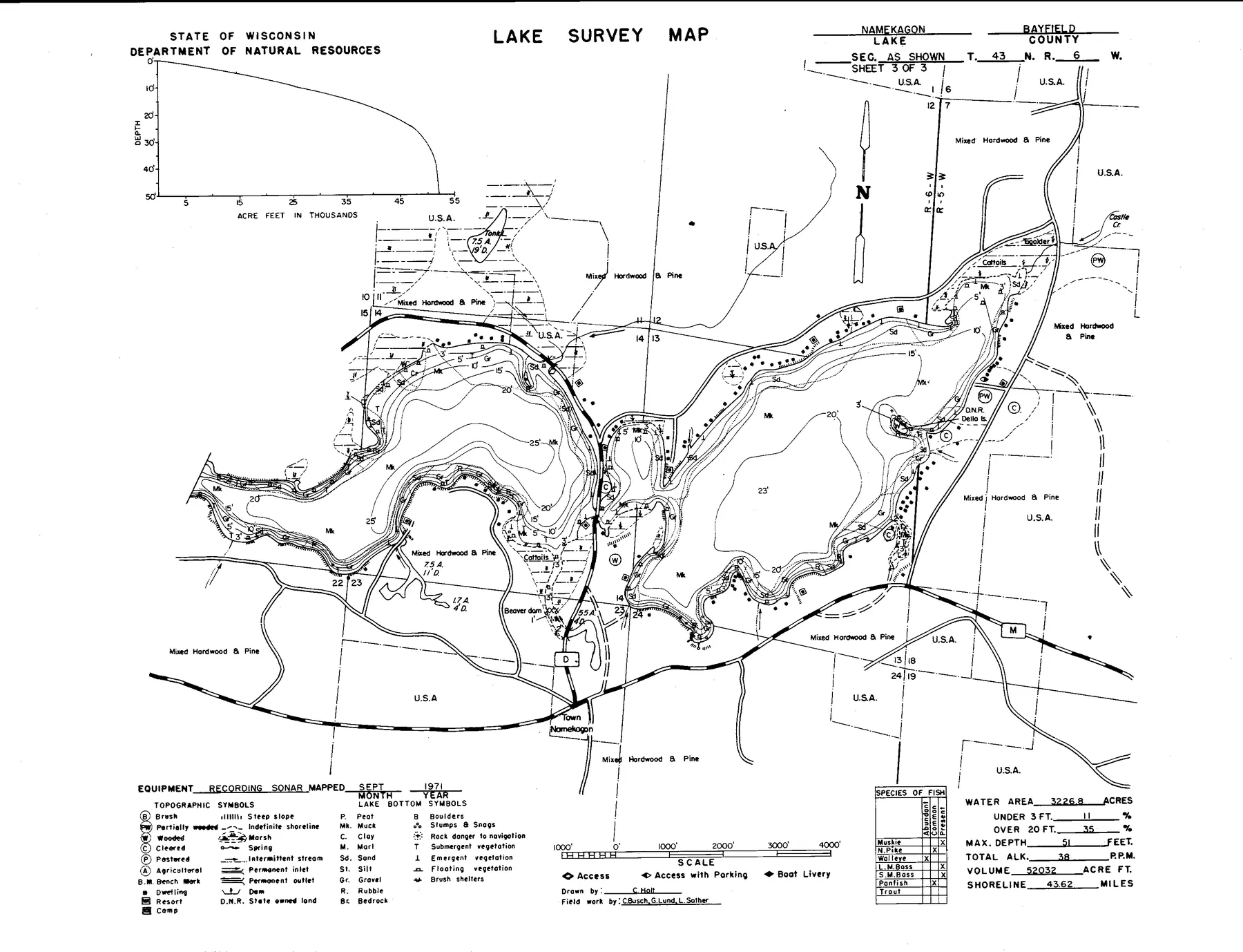Garden Lake historical Wisconsin DNR depth map sheet 3