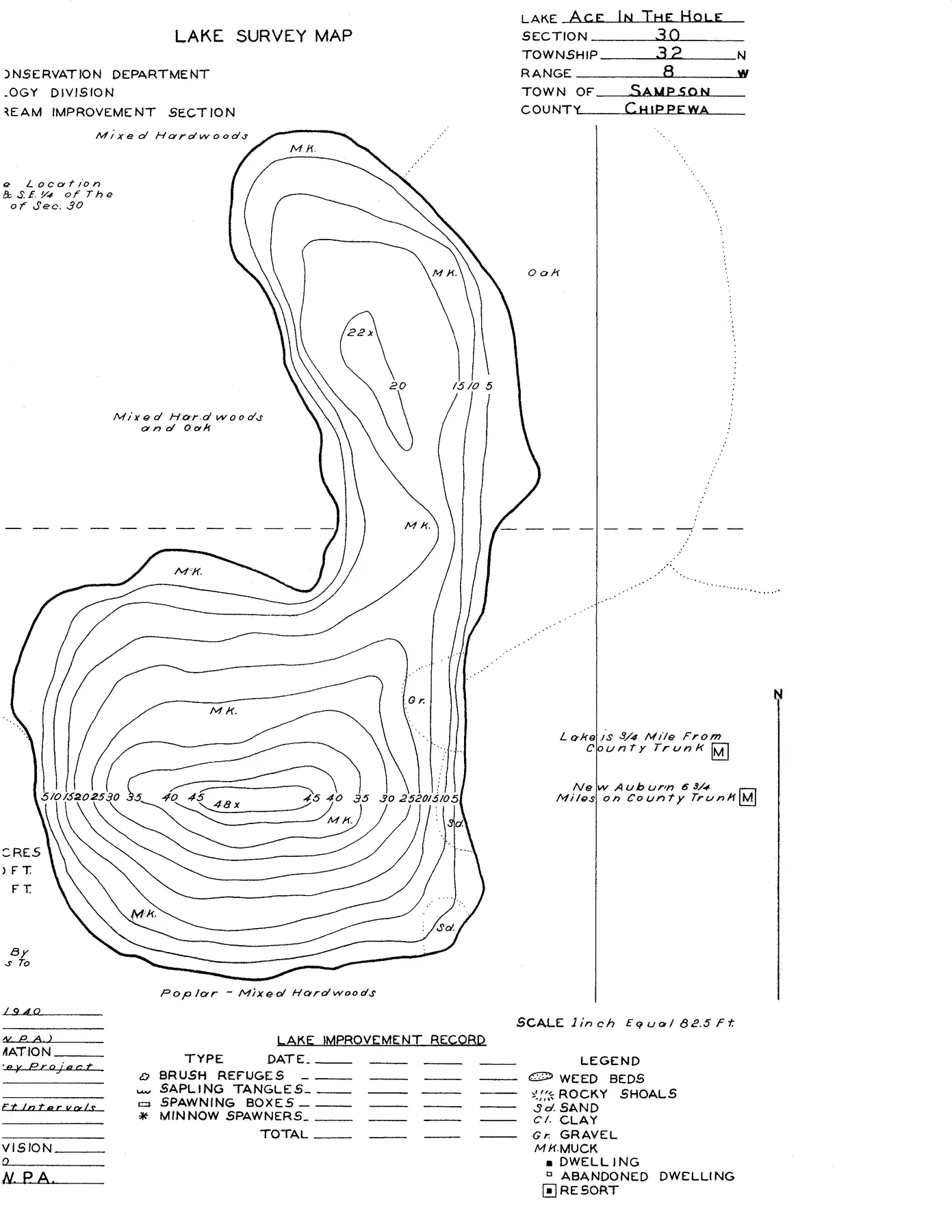 Ace-In-The-Hole Lake historical Wisconsin DNR depth map sheet 1