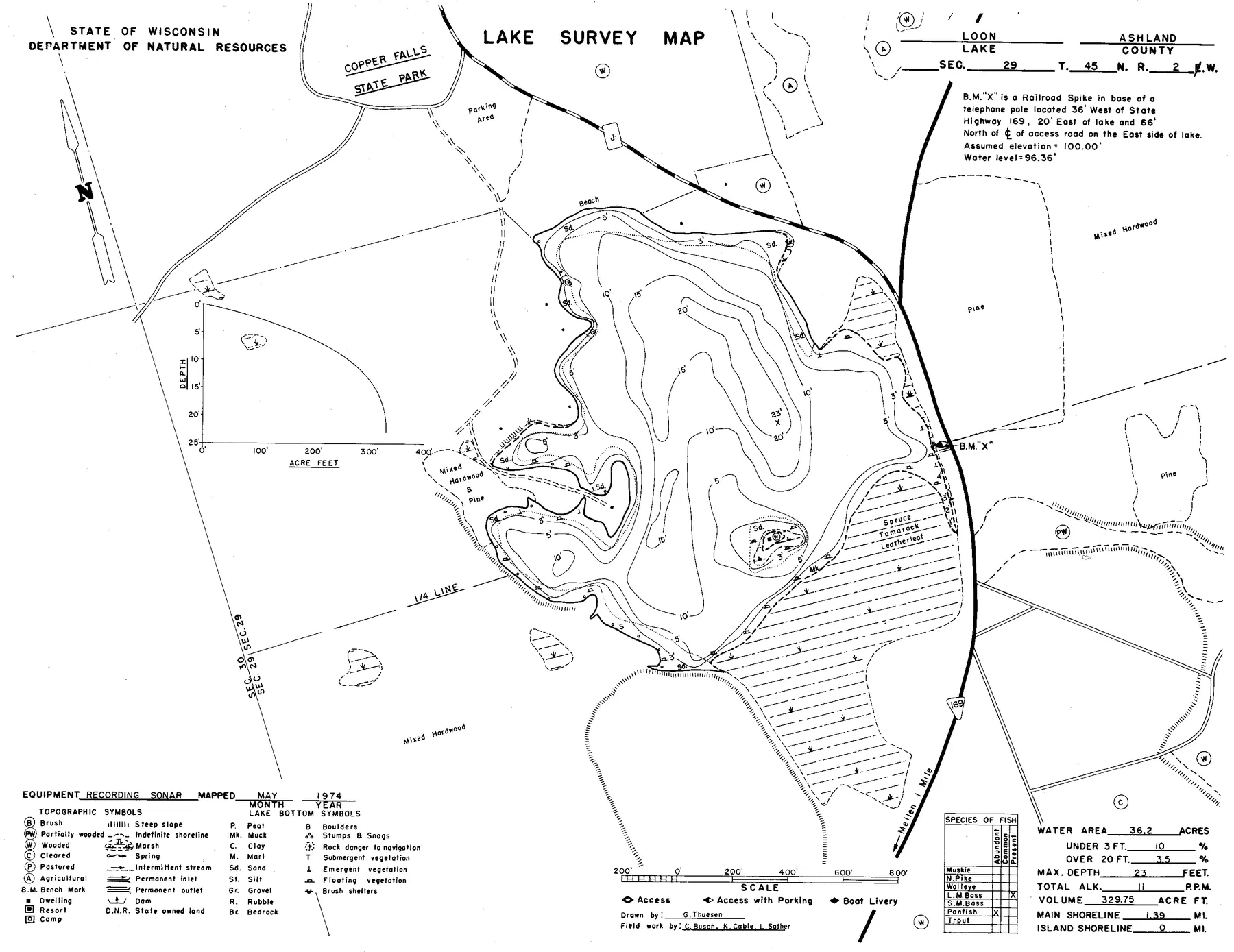 Loon Lake historical Wisconsin DNR depth map sheet 1