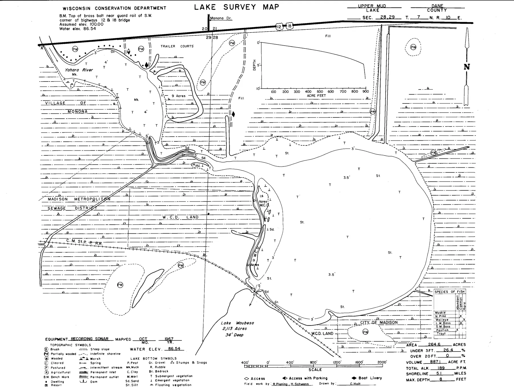 Upper Mud Lake historical Wisconsin DNR depth map sheet 1