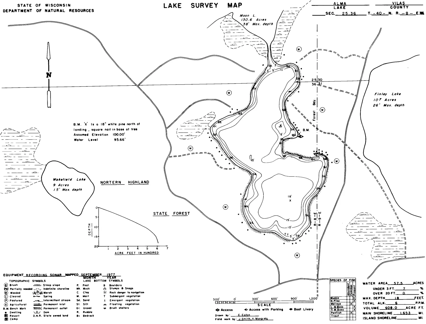 Alma Lake historical Wisconsin DNR depth map sheet 1