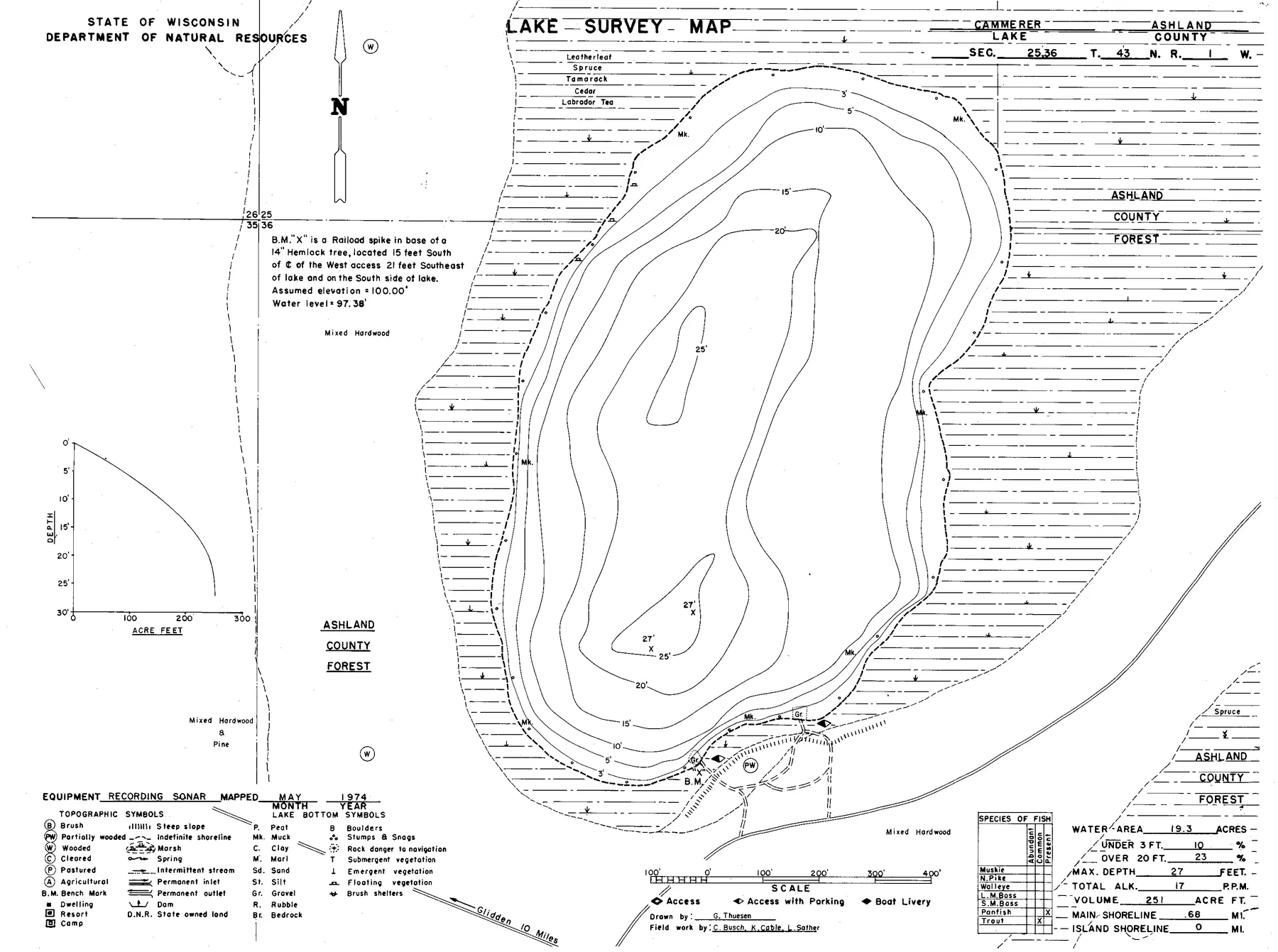 Cammerer Lake historical Wisconsin DNR depth map sheet 1