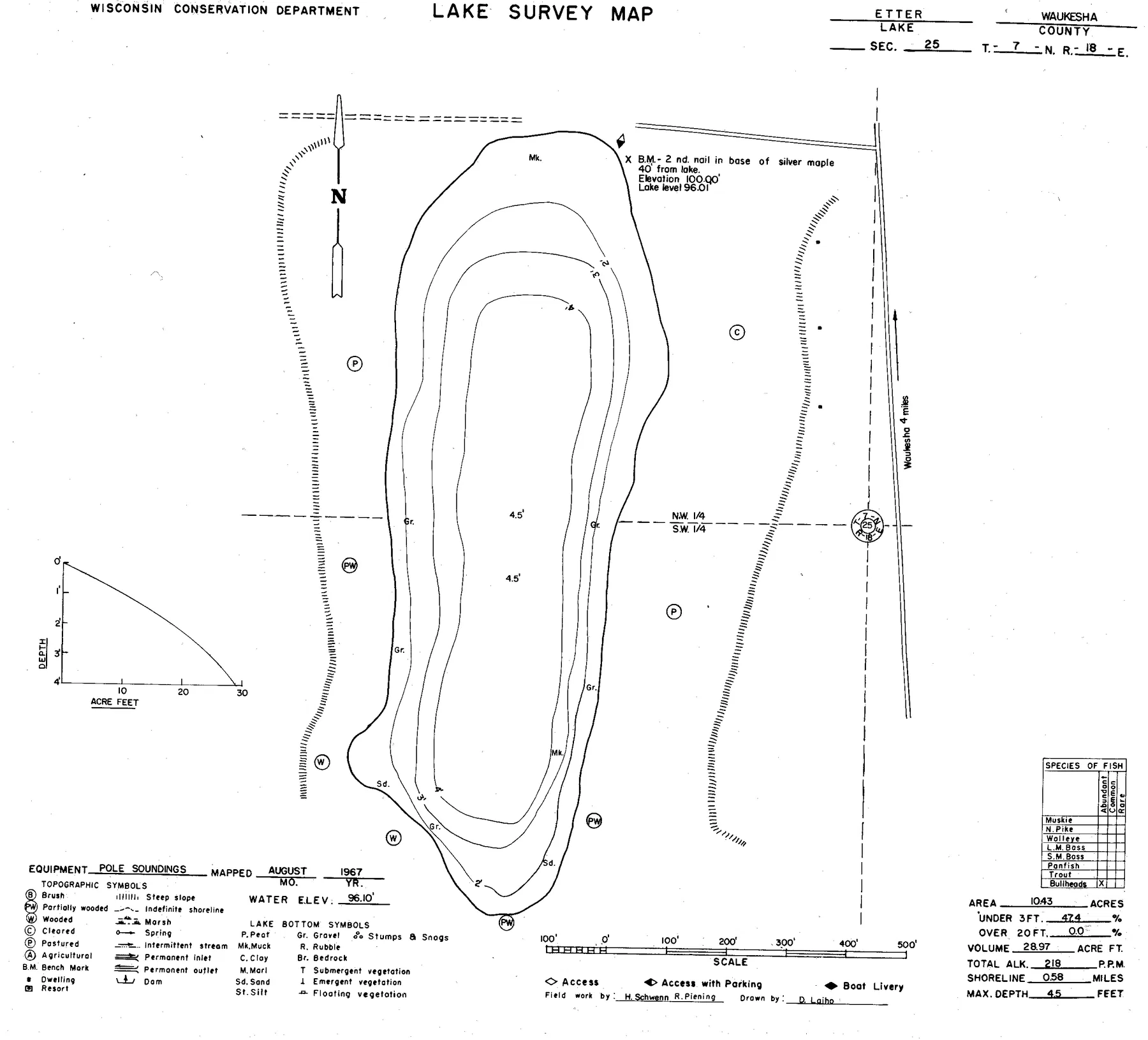 Etter Lake historical Wisconsin DNR depth map sheet 1
