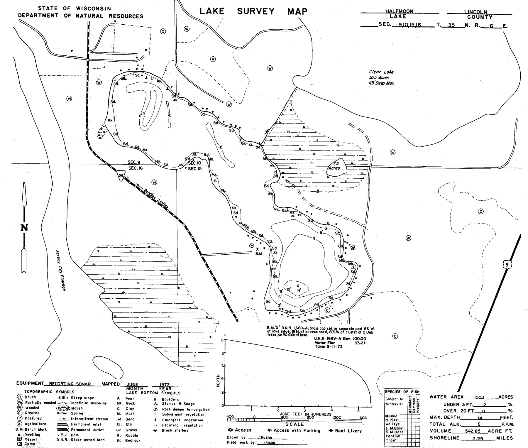 Halfmoon Lake historical Wisconsin DNR depth map sheet 1