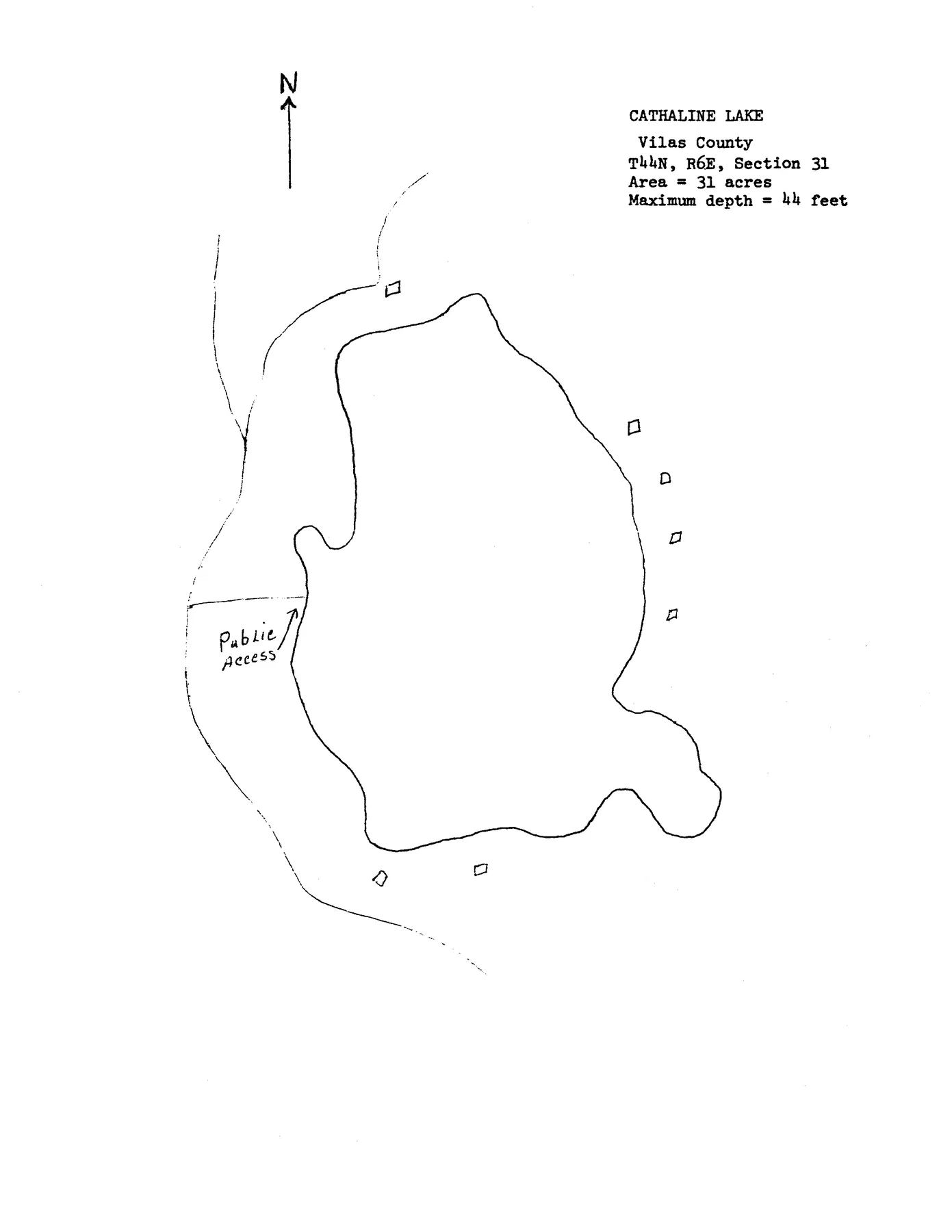 Cathaline Lake historical Wisconsin DNR depth map sheet 1
