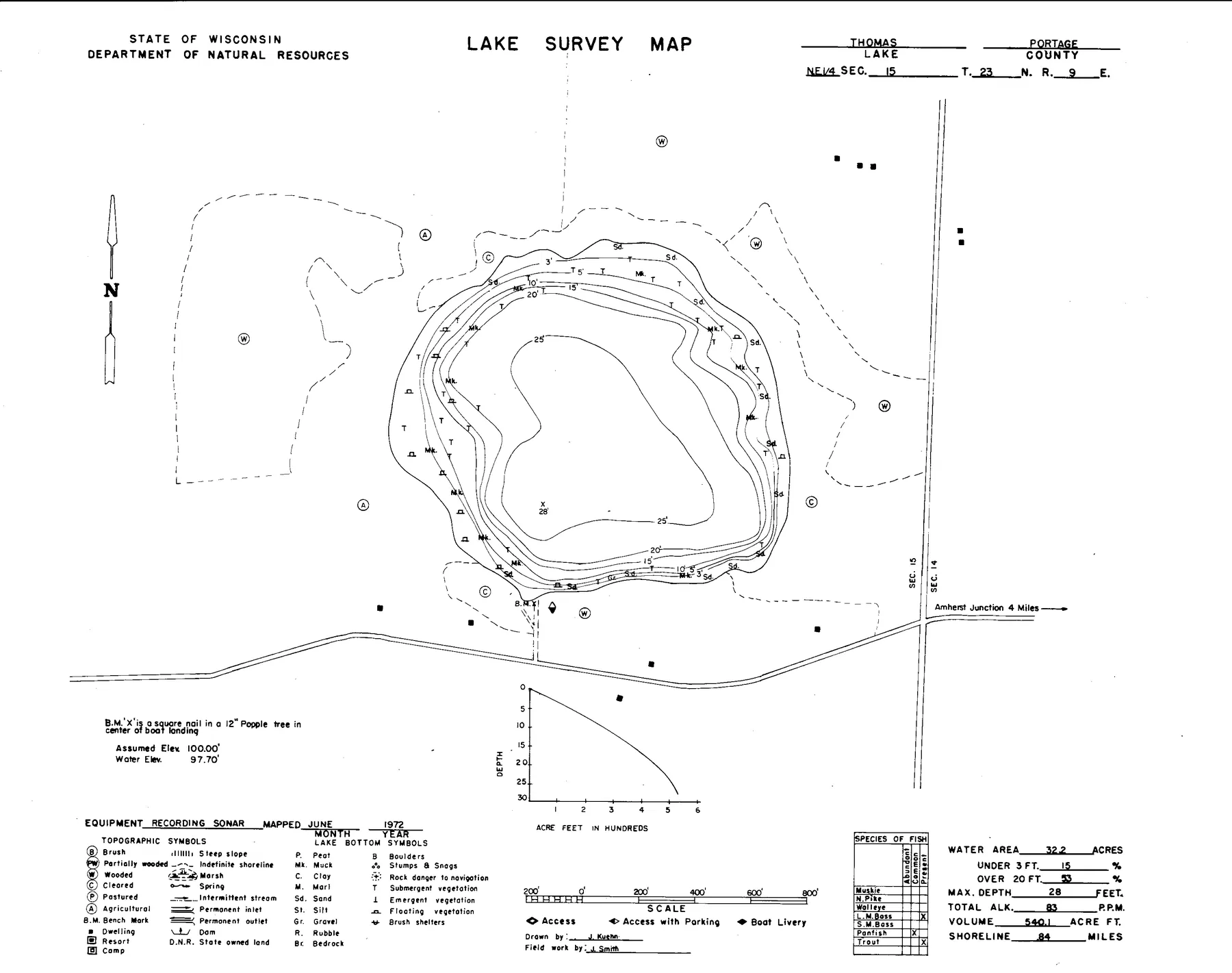 Thomas Lake historical Wisconsin DNR depth map sheet 1