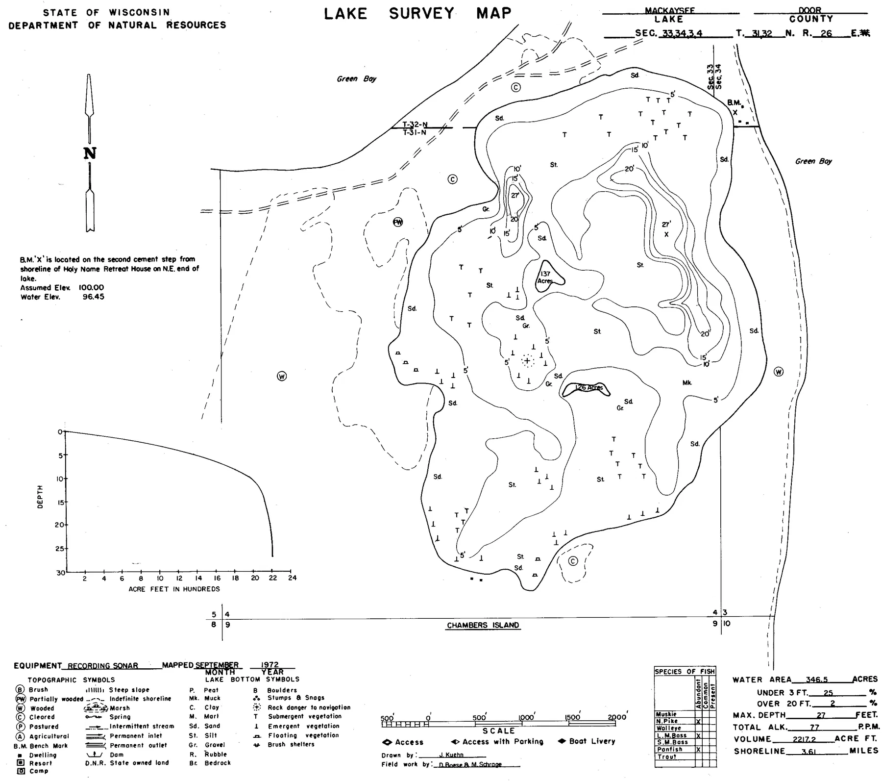 Mackaysee Lake historical Wisconsin DNR depth map sheet 1