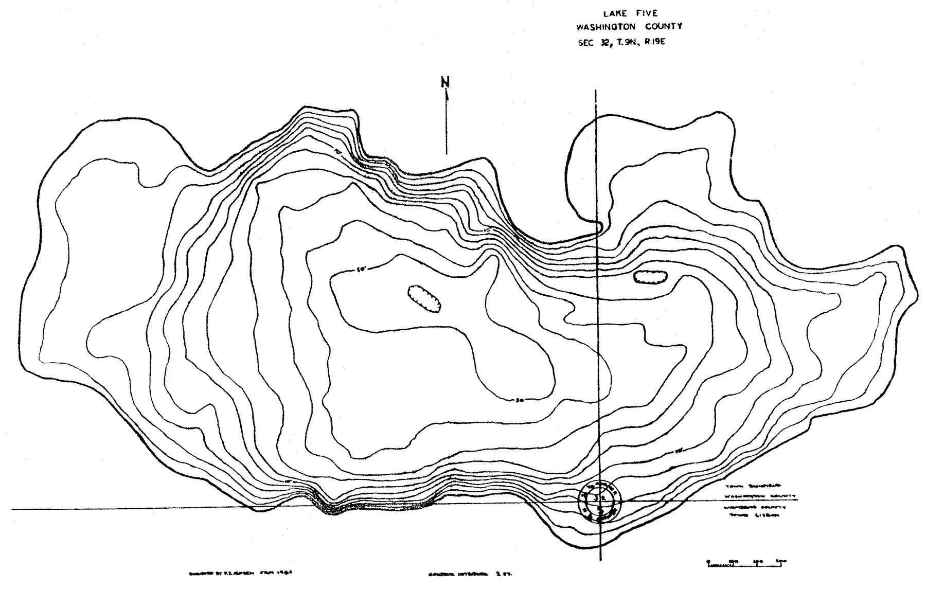 Lake Five historical Wisconsin DNR depth map sheet 1