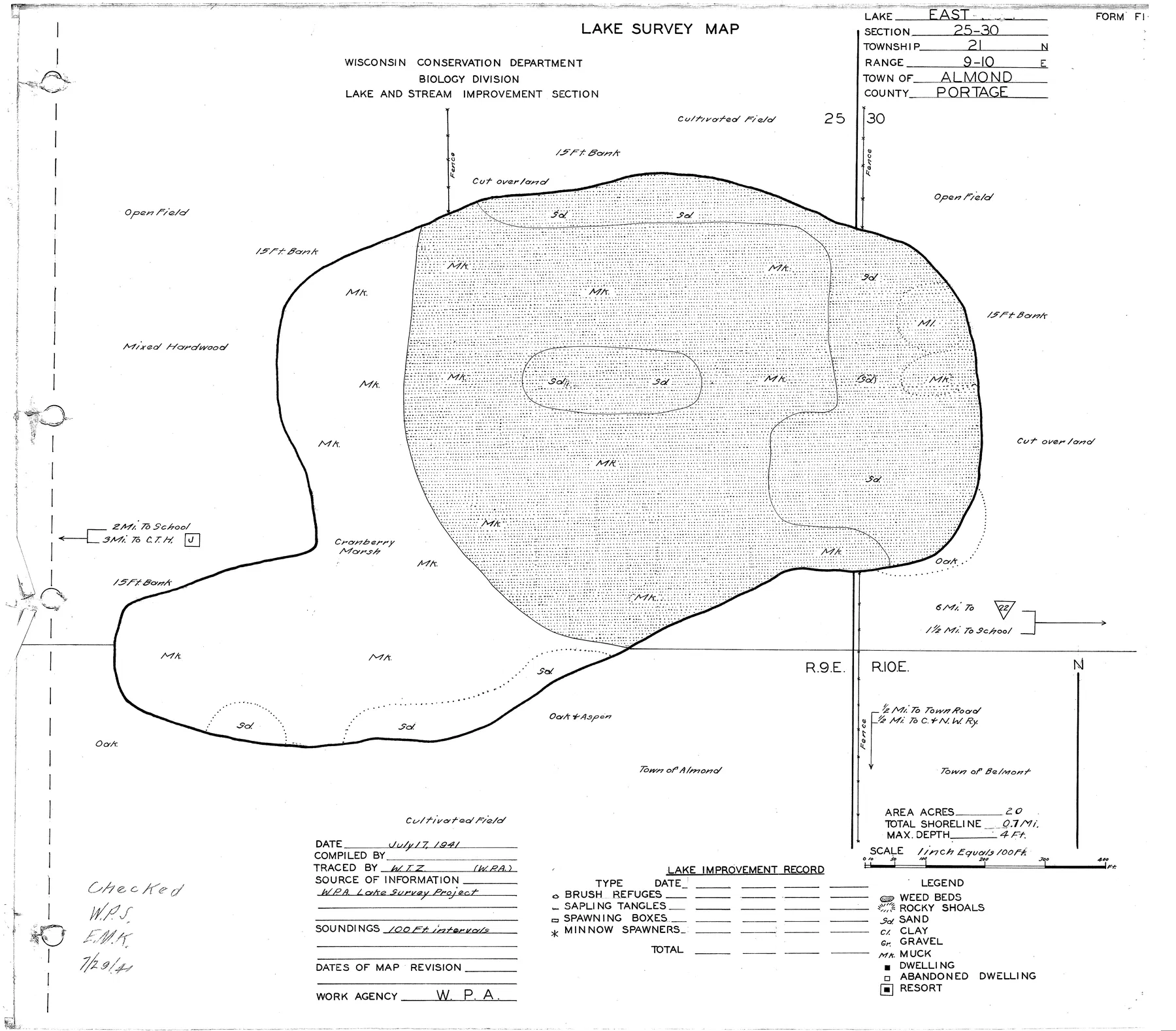 Go-To-It Lake historical Wisconsin DNR depth map sheet 1