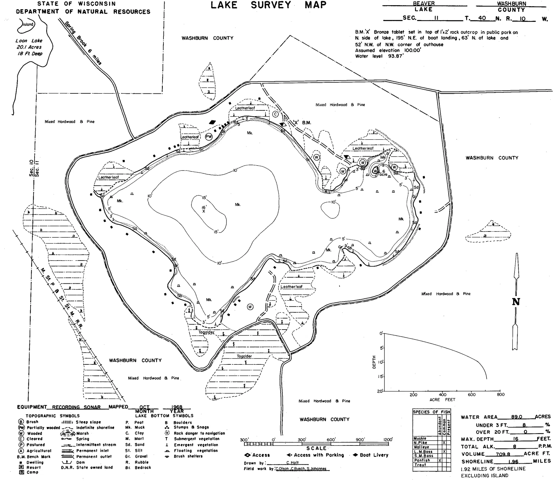 Beaver Lake historical Wisconsin DNR depth map sheet 1