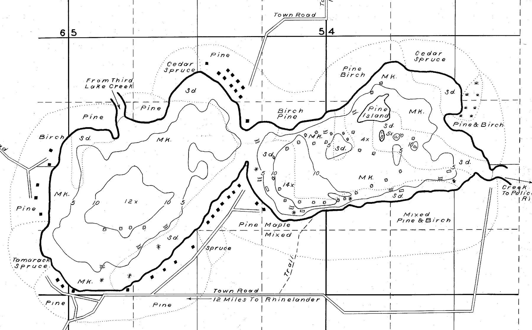 Fifth Lake historical Wisconsin DNR depth map sheet 1