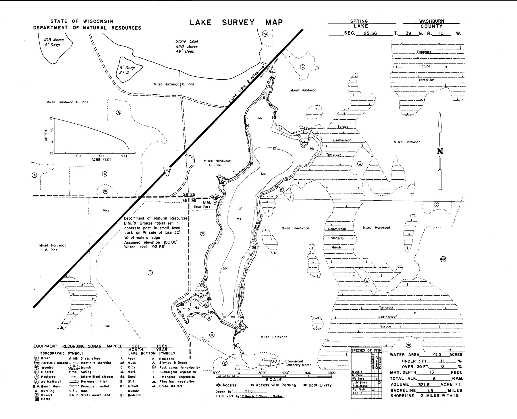 Spring Lake historical Wisconsin DNR depth map sheet 1