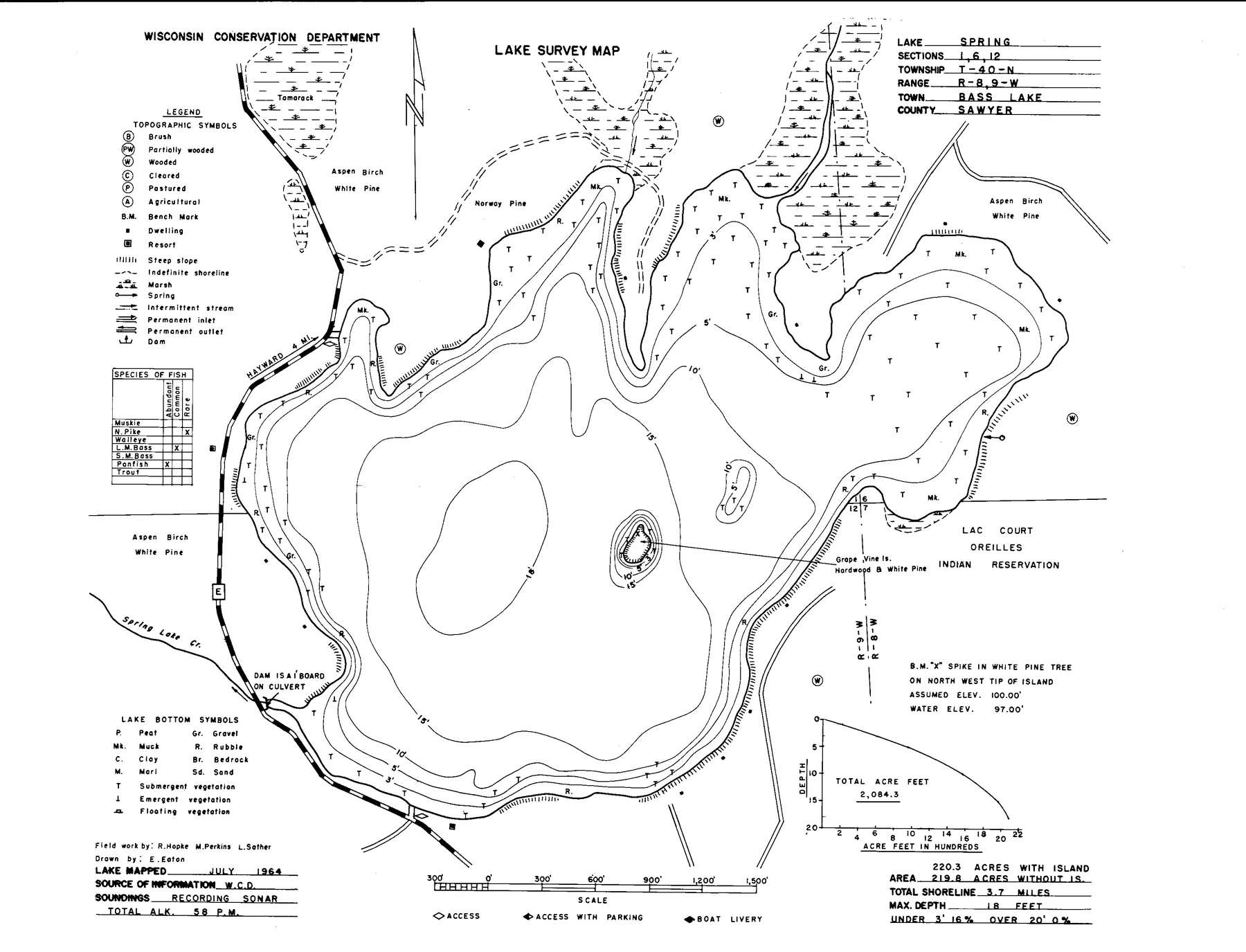 Spring Lake historical Wisconsin DNR depth map sheet 1