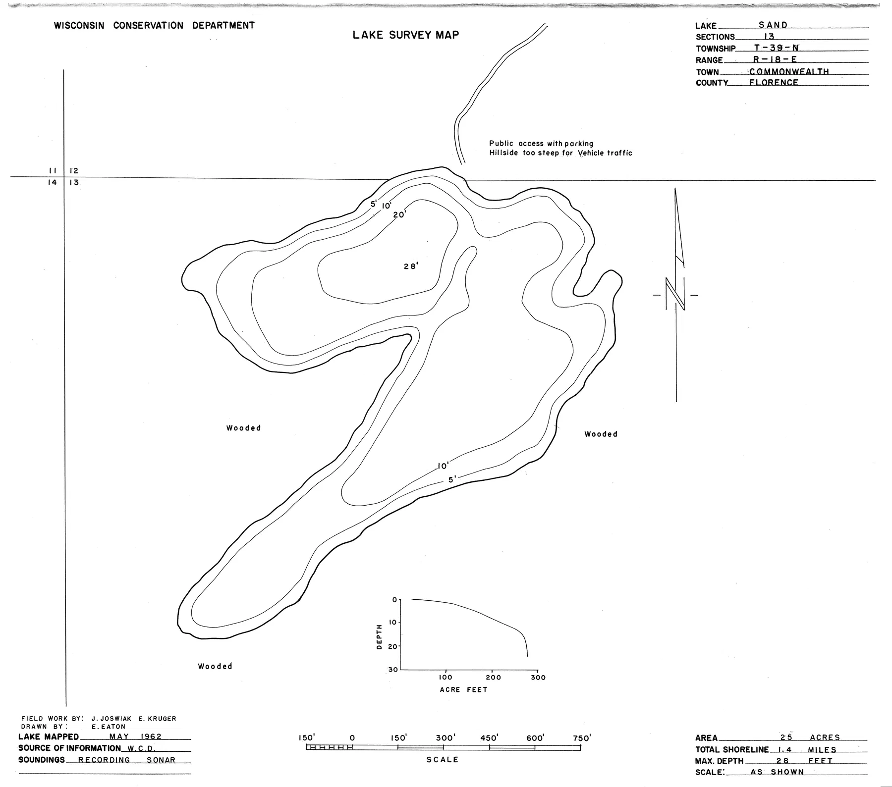 Sand Lake historical Wisconsin DNR depth map sheet 1