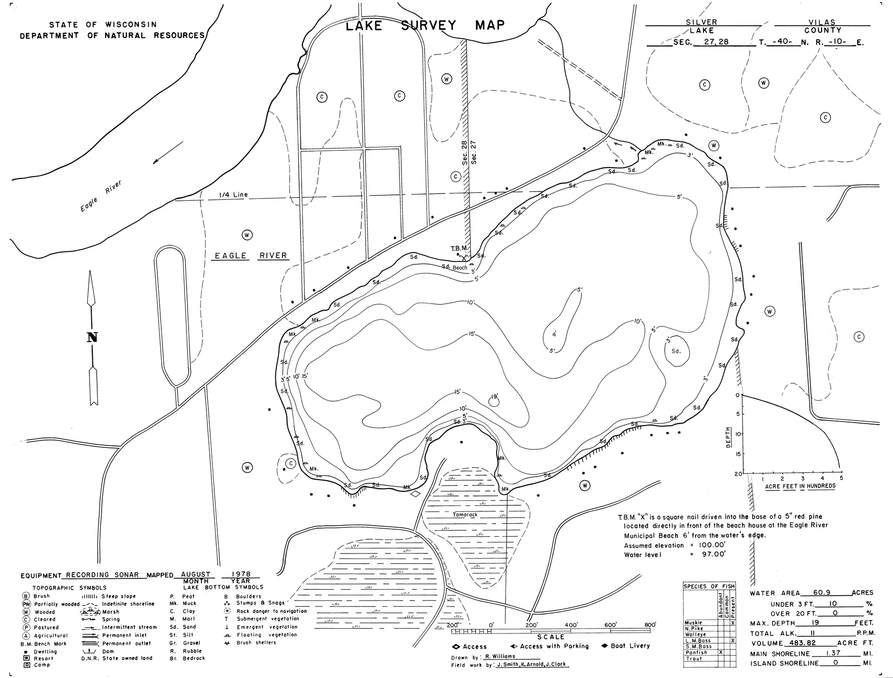 Silver Lake historical Wisconsin DNR depth map sheet 1