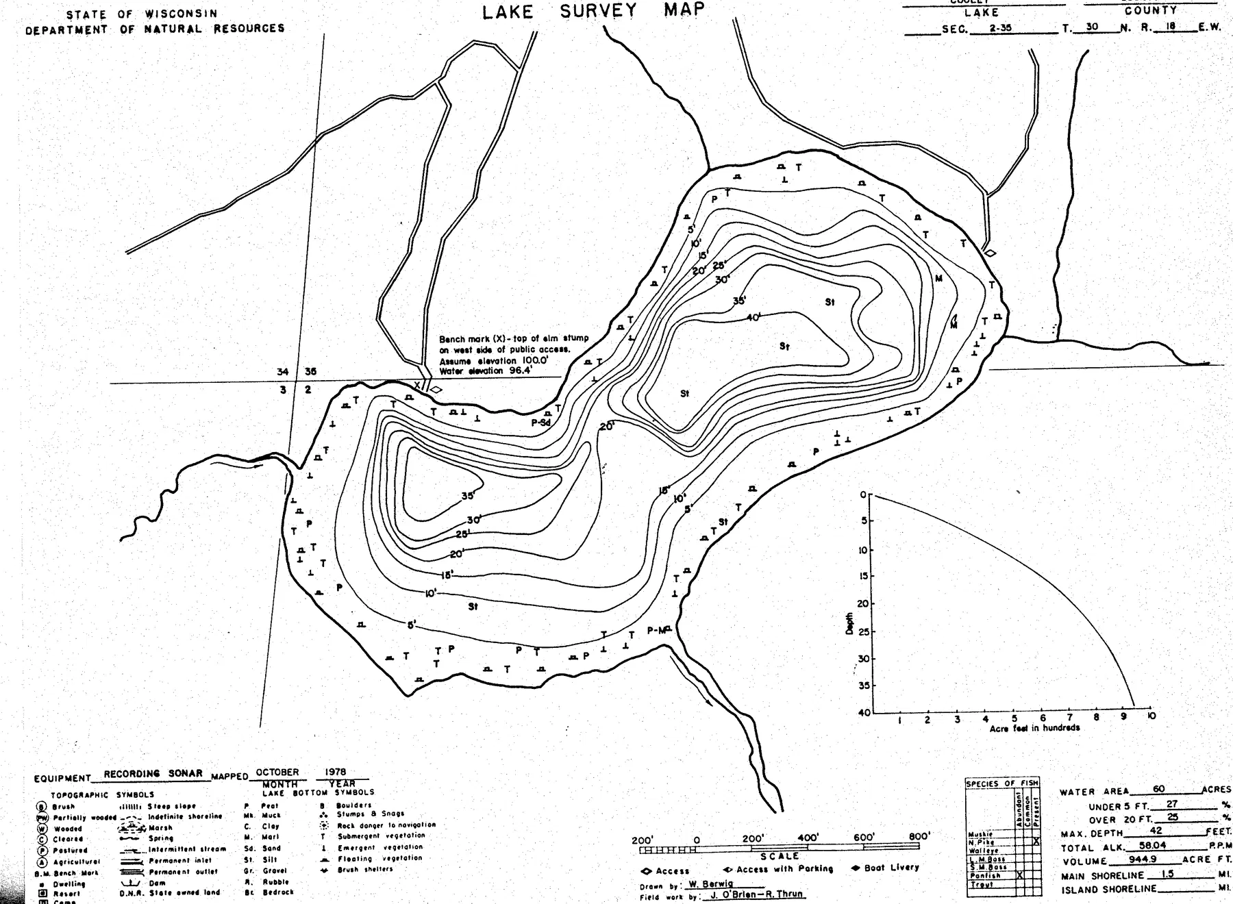 Cooley Lake historical Wisconsin DNR depth map sheet 1
