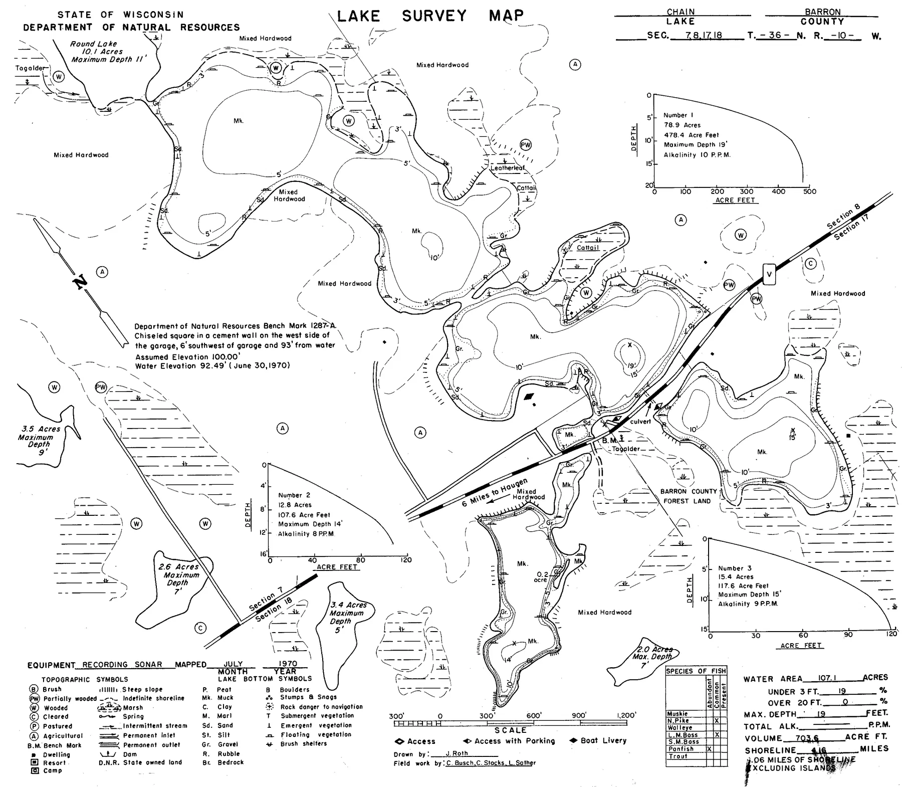 Chain Lake historical Wisconsin DNR depth map sheet 1