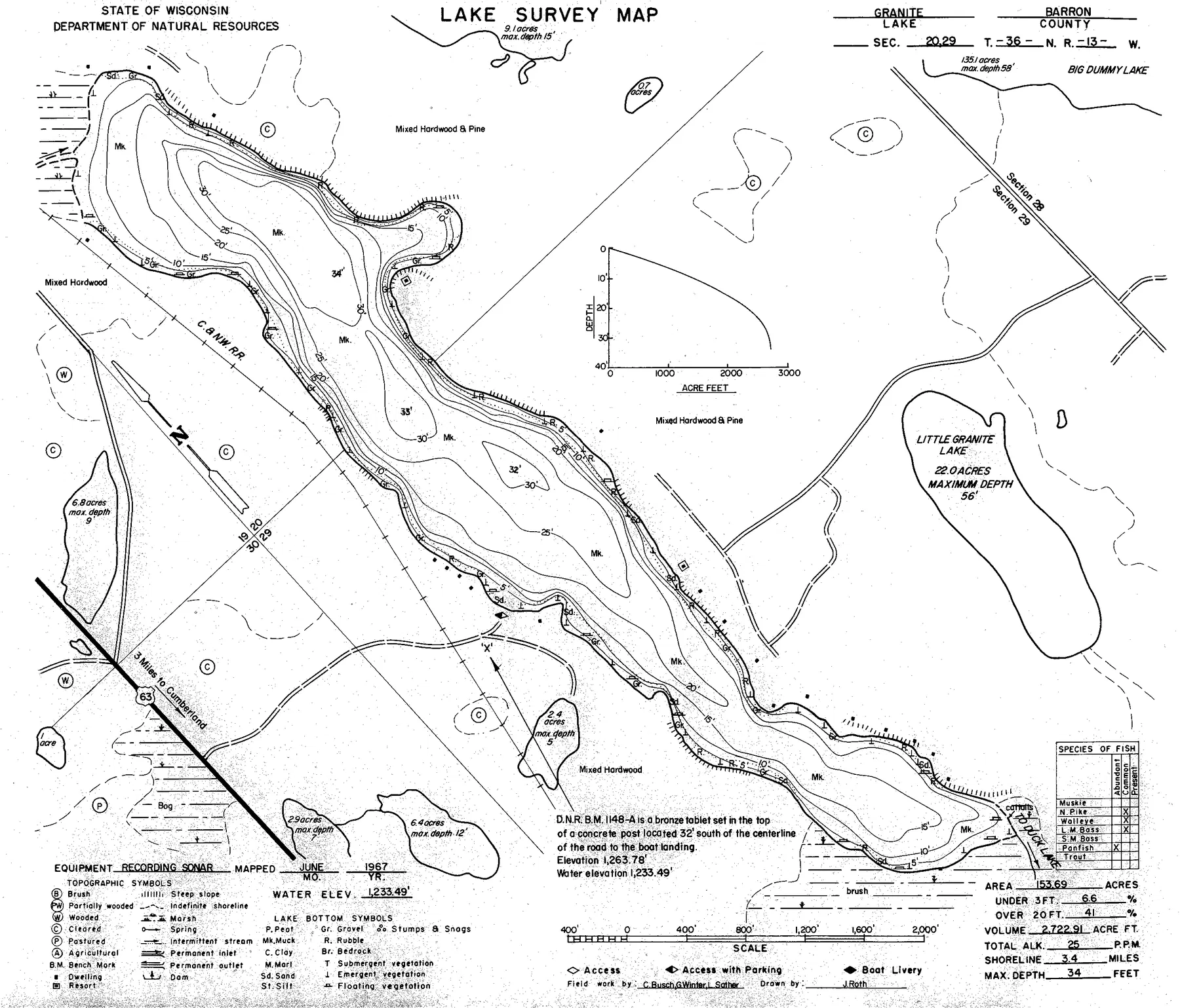 Granite Lake historical Wisconsin DNR depth map sheet 1