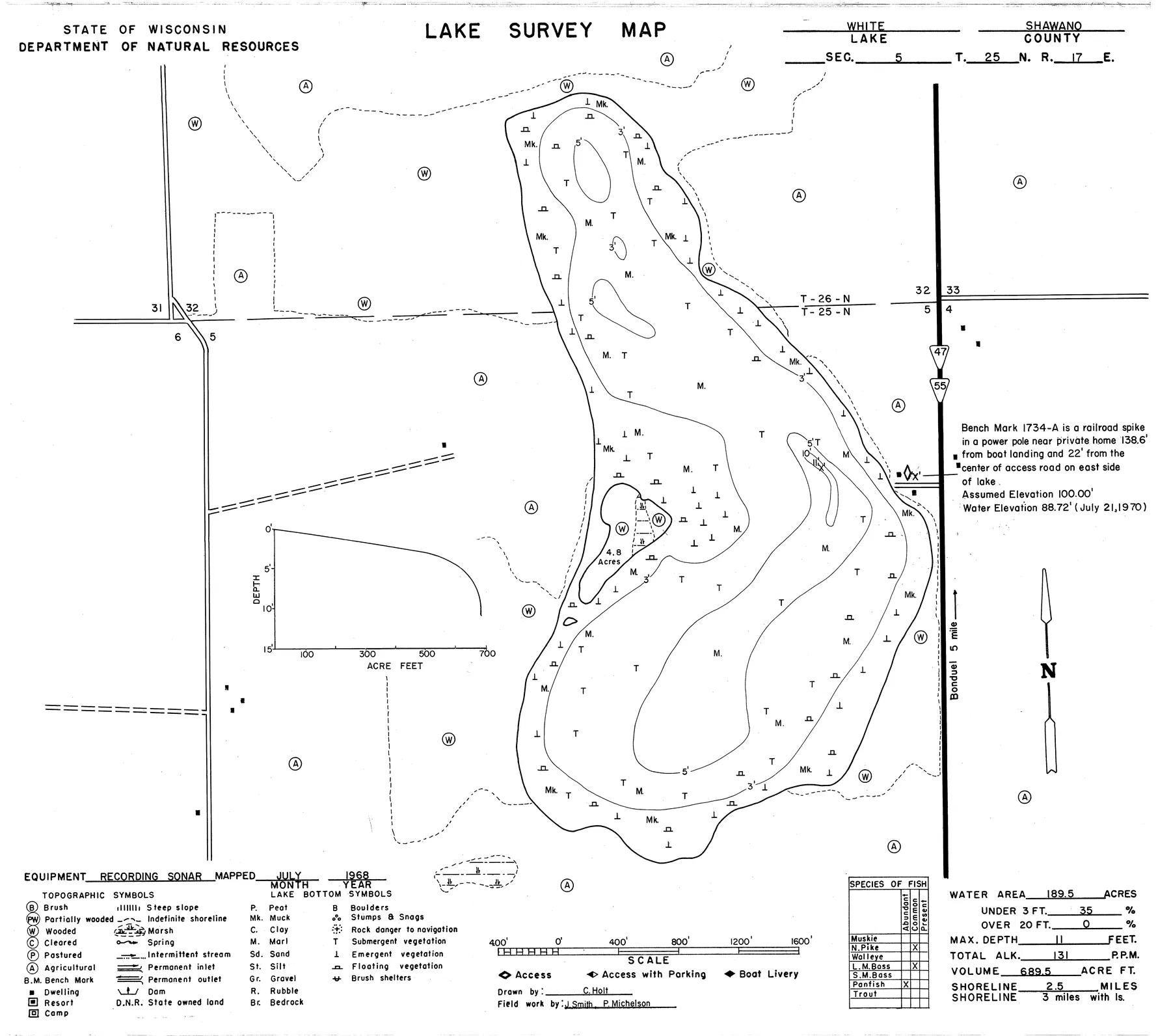 White Lake historical Wisconsin DNR depth map sheet 1