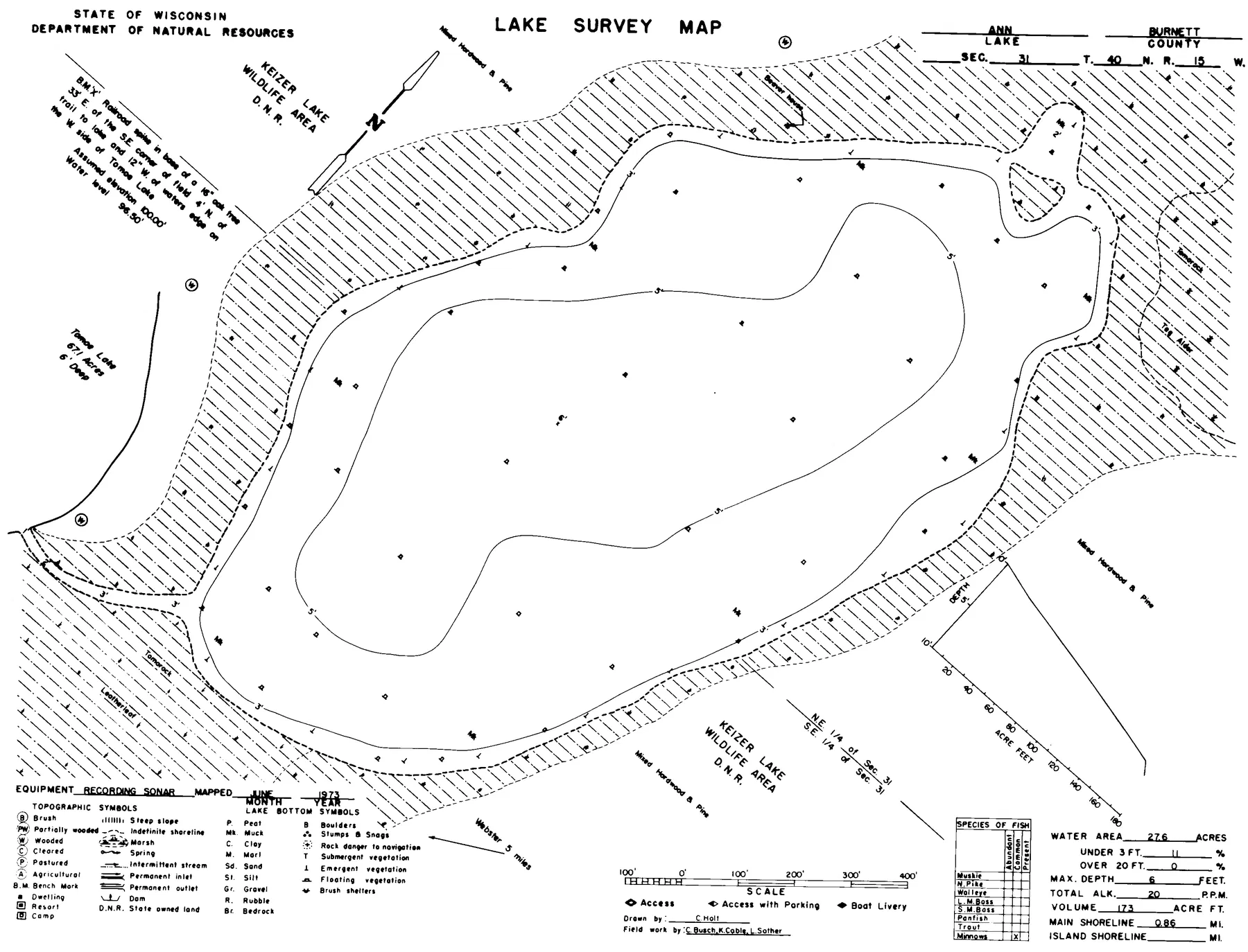 Ann Lake historical Wisconsin DNR depth map sheet 1