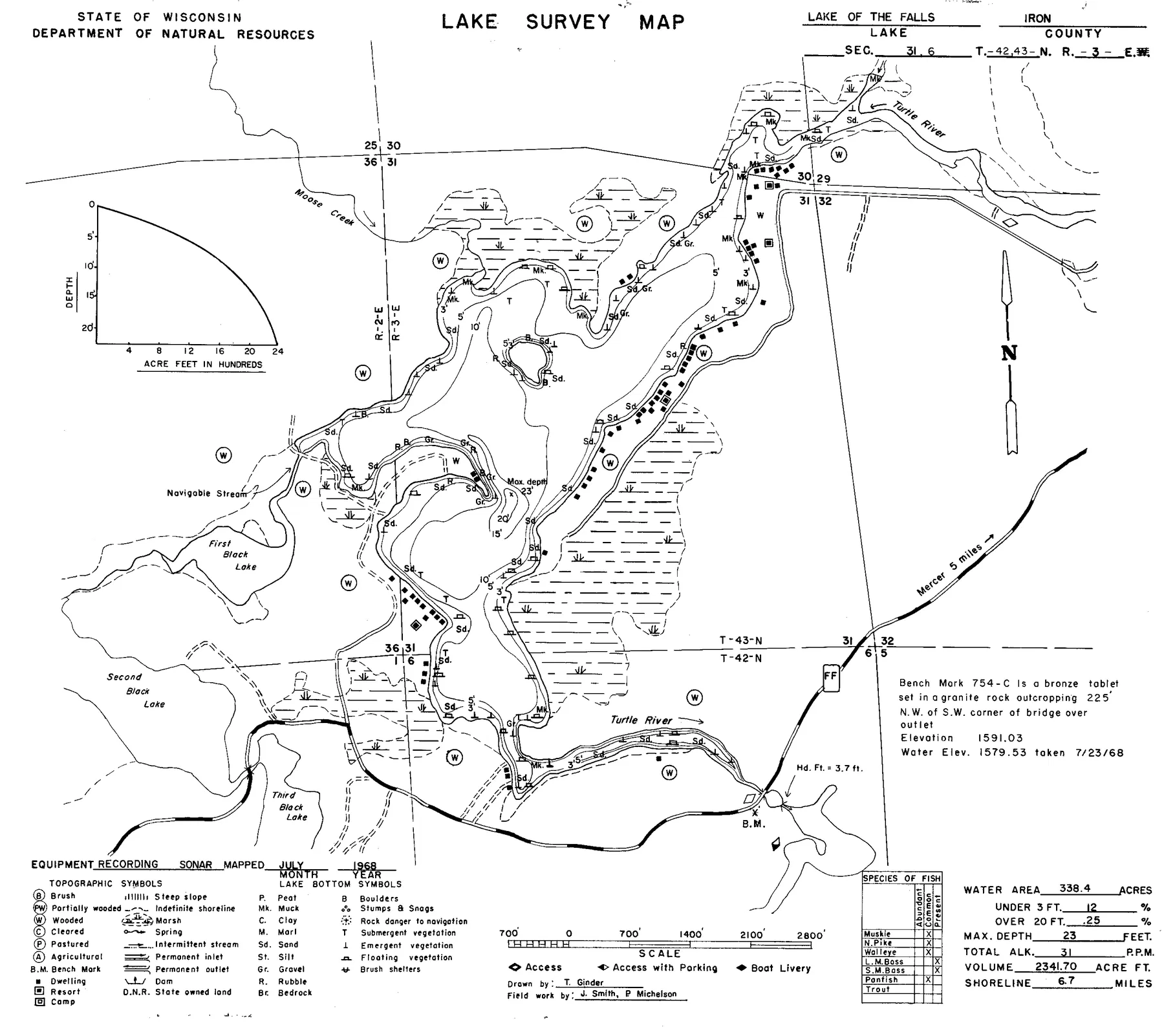 Lake of the Falls historical Wisconsin DNR depth map sheet 1