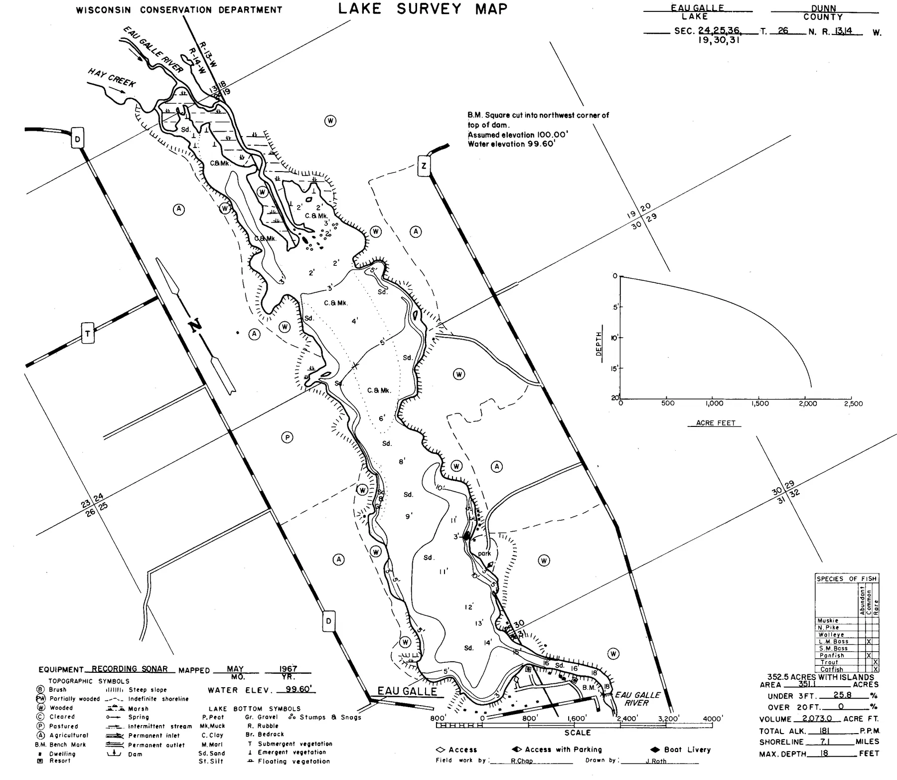 Lake Eau Galle historical Wisconsin DNR depth map sheet 1