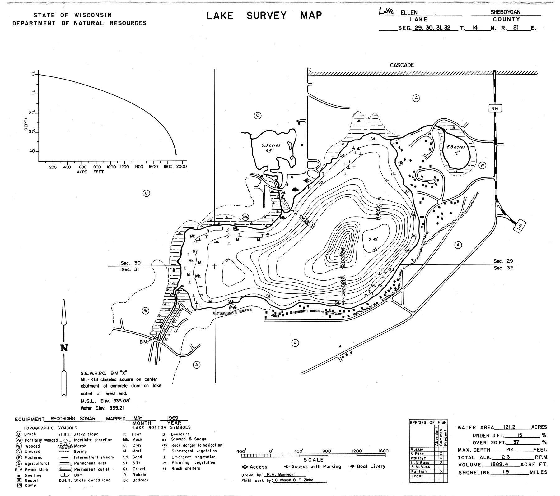 Lake Ellen historical Wisconsin DNR depth map sheet 1