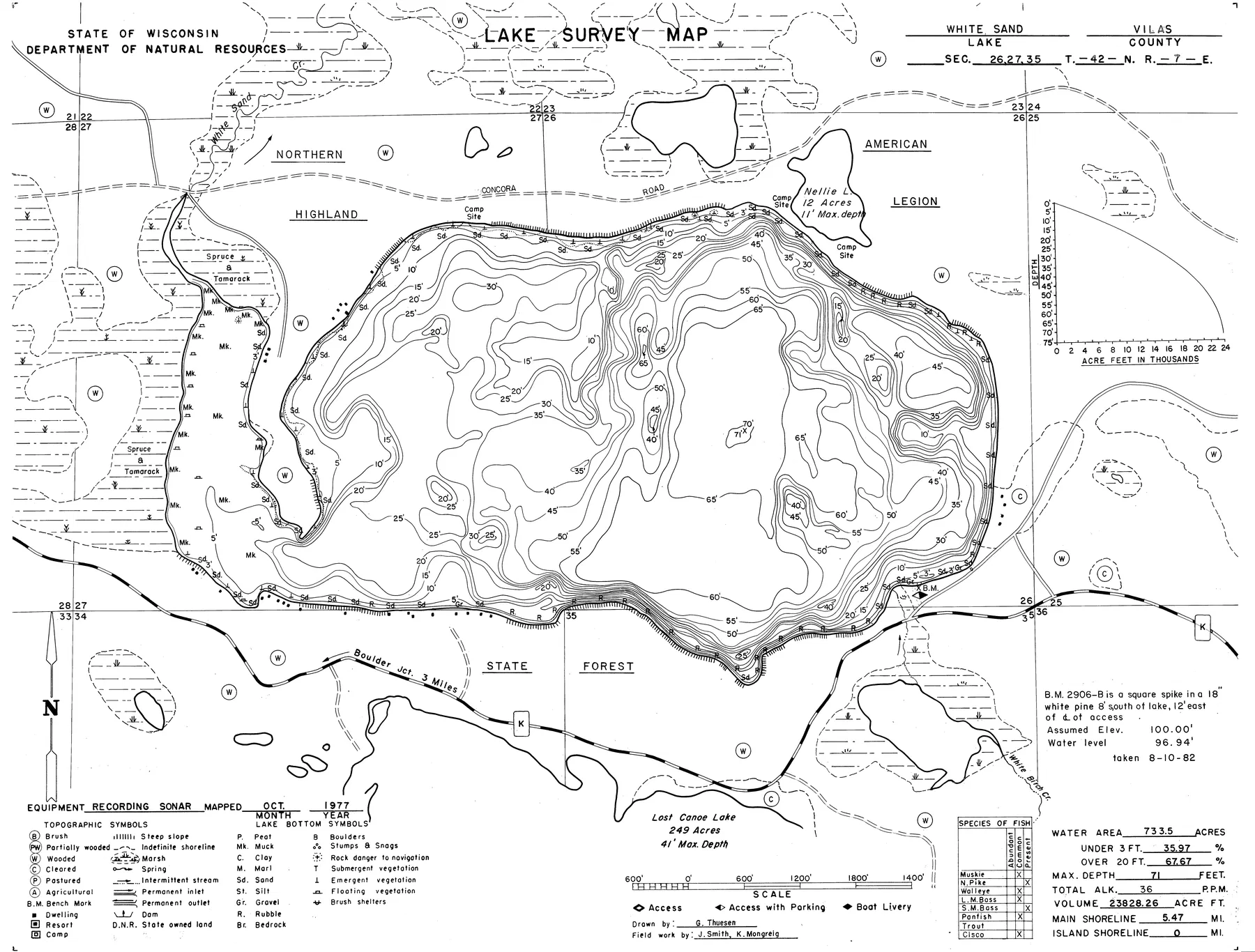 White Sand Lake historical Wisconsin DNR depth map sheet 1