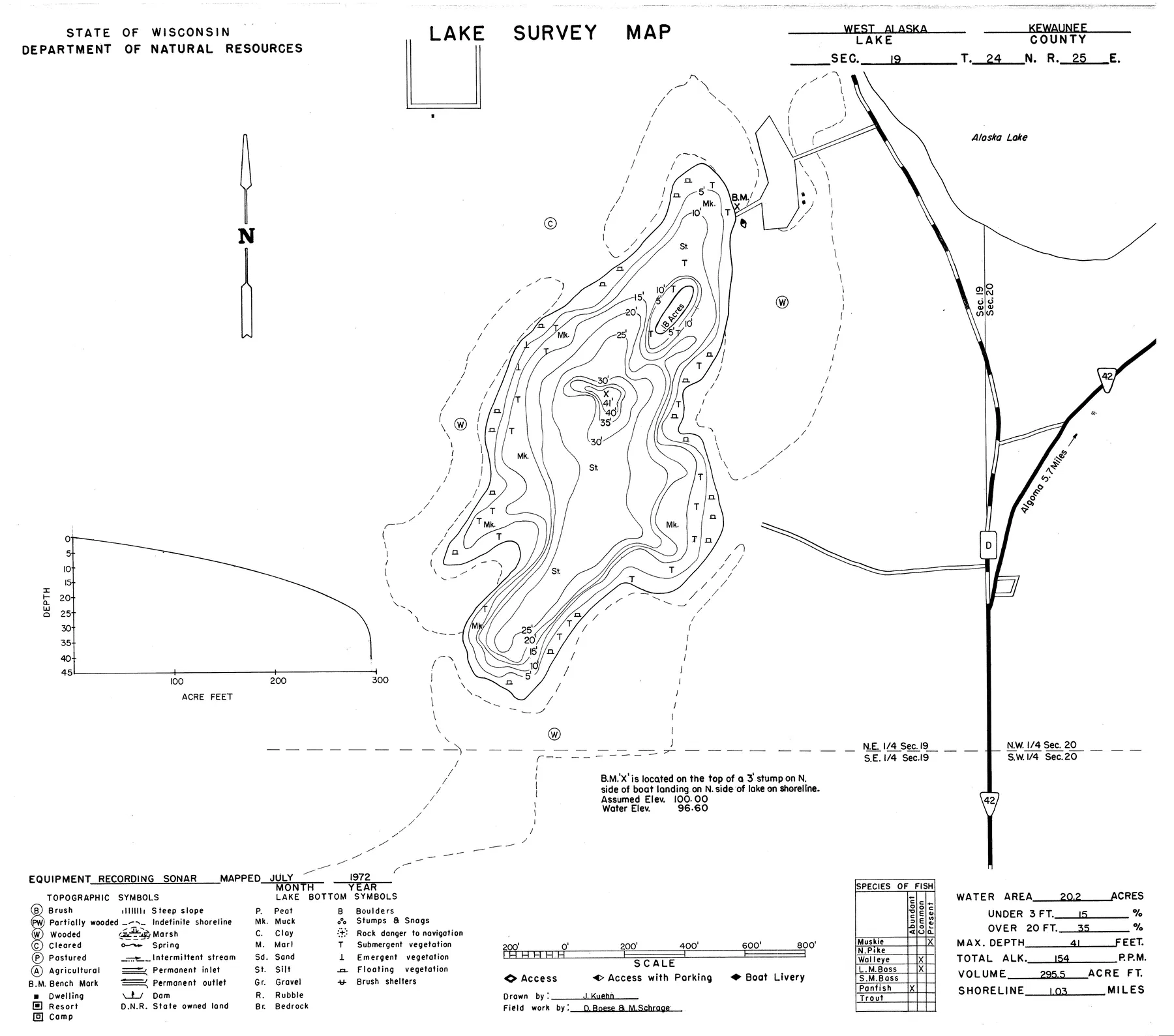 West Alaska Lake historical Wisconsin DNR depth map sheet 1