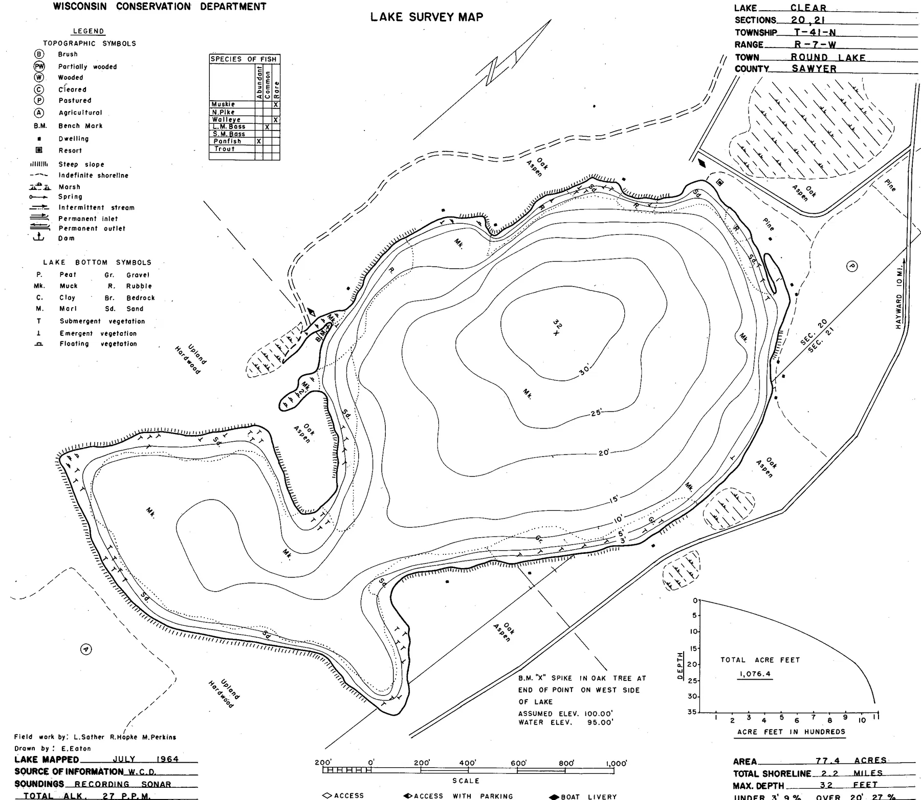 Clear Lake historical Wisconsin DNR depth map sheet 1