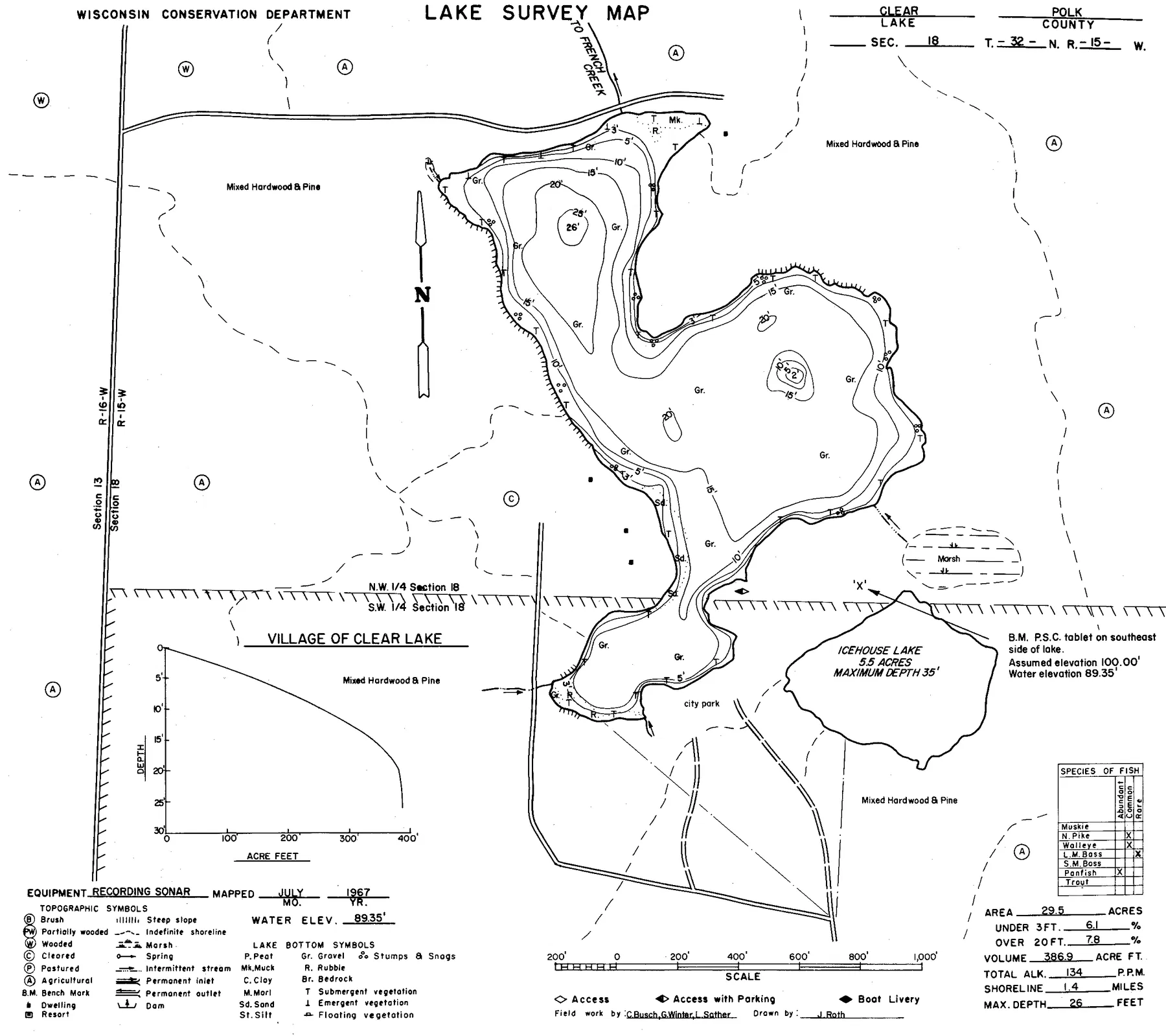 Clear Lake historical Wisconsin DNR depth map sheet 1