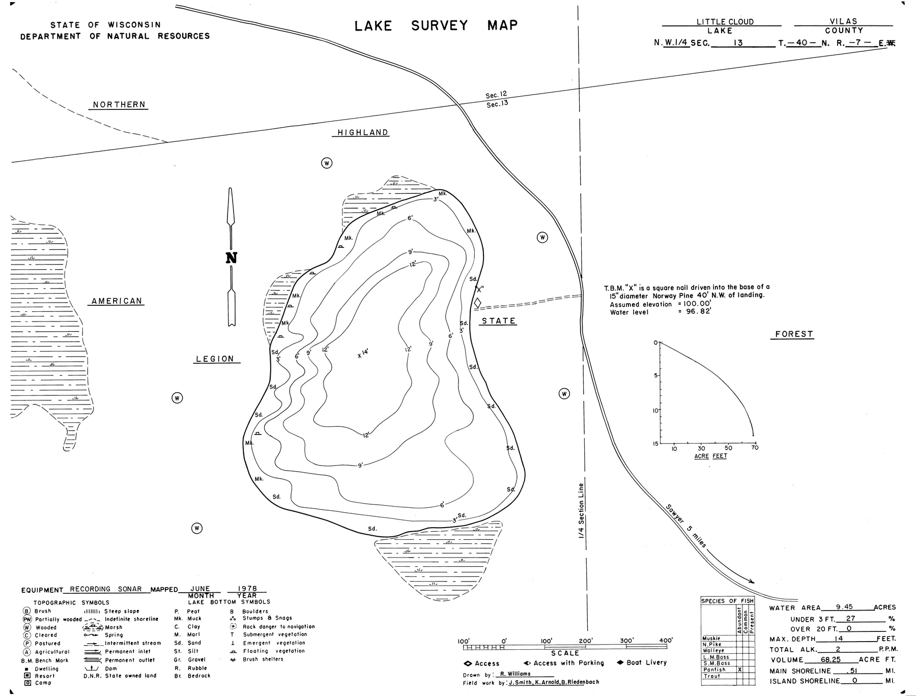 Little Cloud Lake historical Wisconsin DNR depth map sheet 1