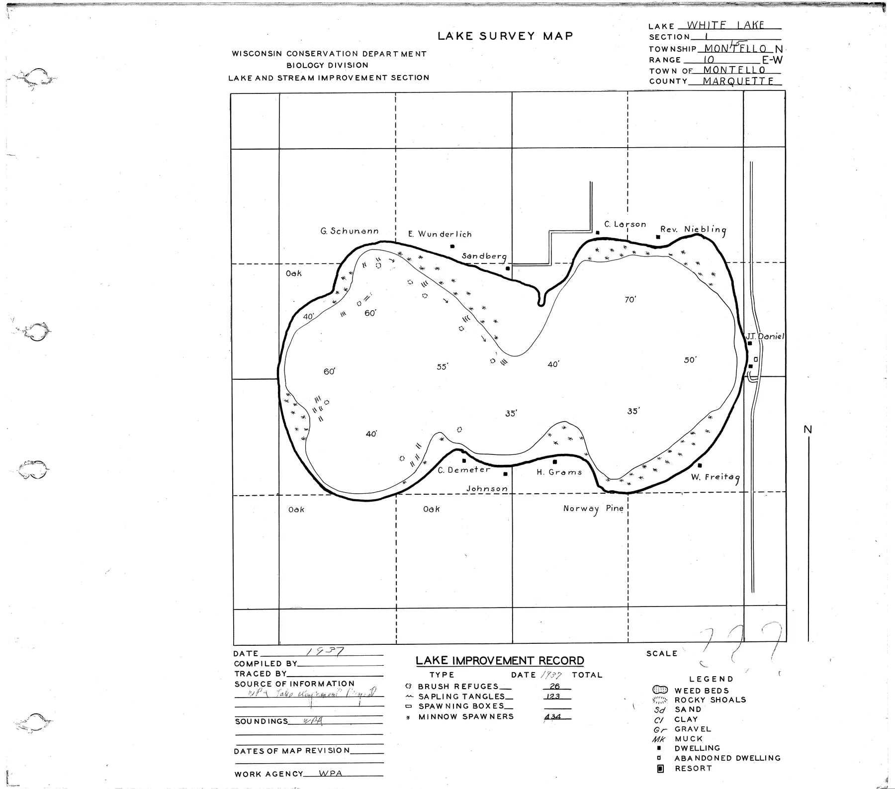 White Lake historical Wisconsin DNR depth map sheet 1