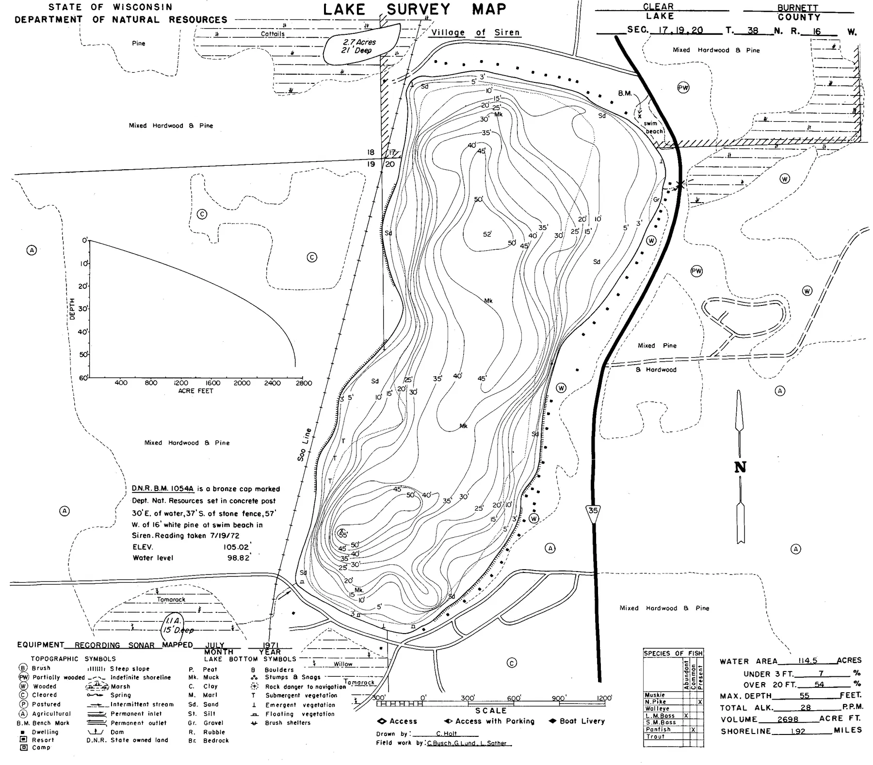 Clear Lake historical Wisconsin DNR depth map sheet 1