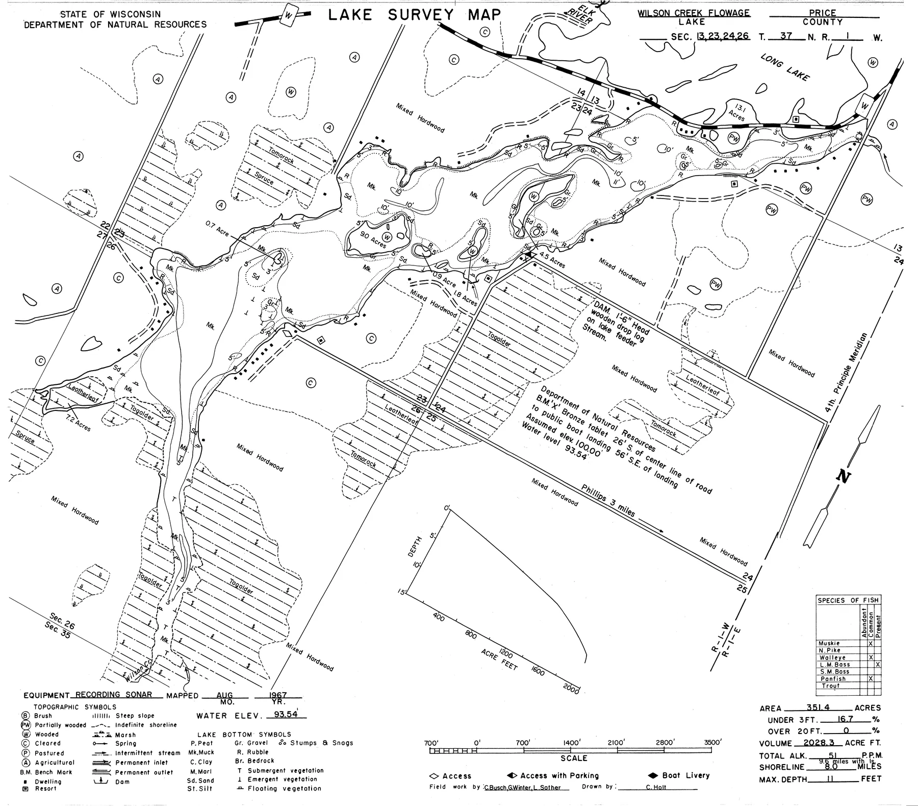Wilson Lake historical Wisconsin DNR depth map sheet 1