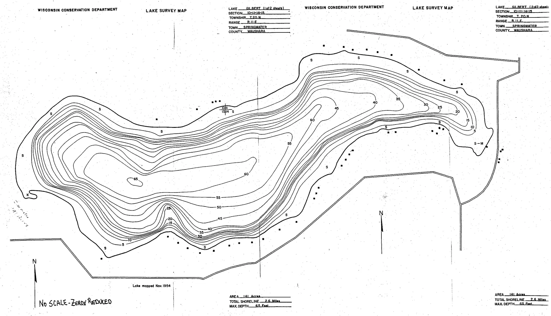 Gilbert Lake historical Wisconsin DNR depth map sheet 1