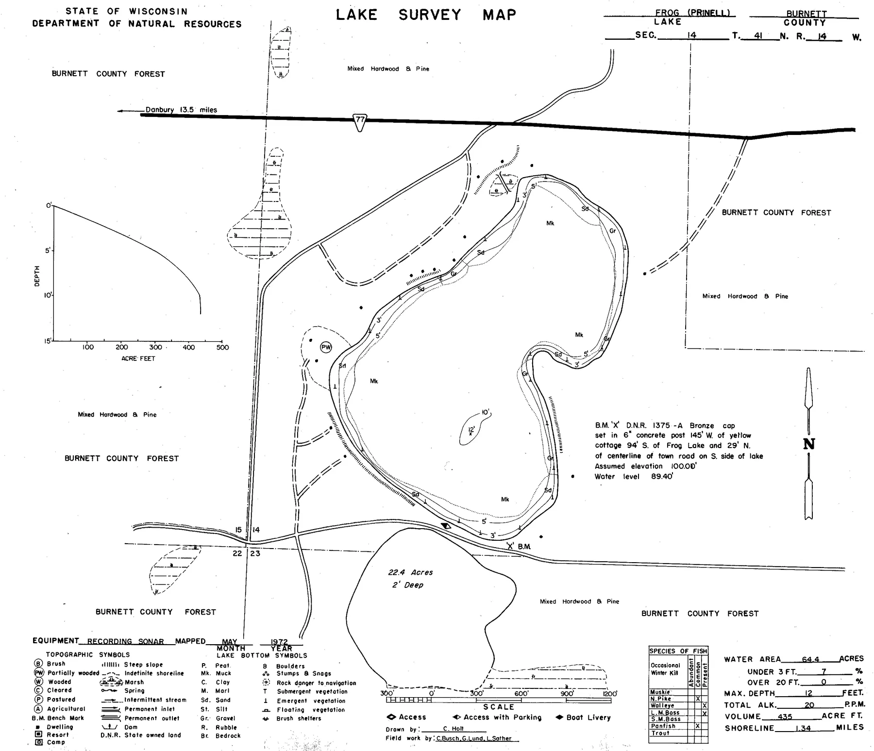 Frog Lake historical Wisconsin DNR depth map sheet 1