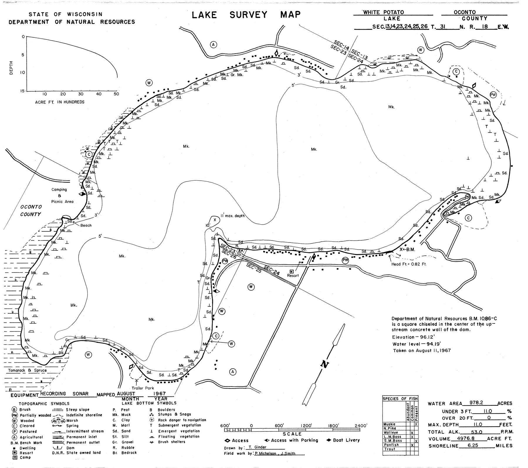 White Potato Lake historical Wisconsin DNR depth map sheet 1